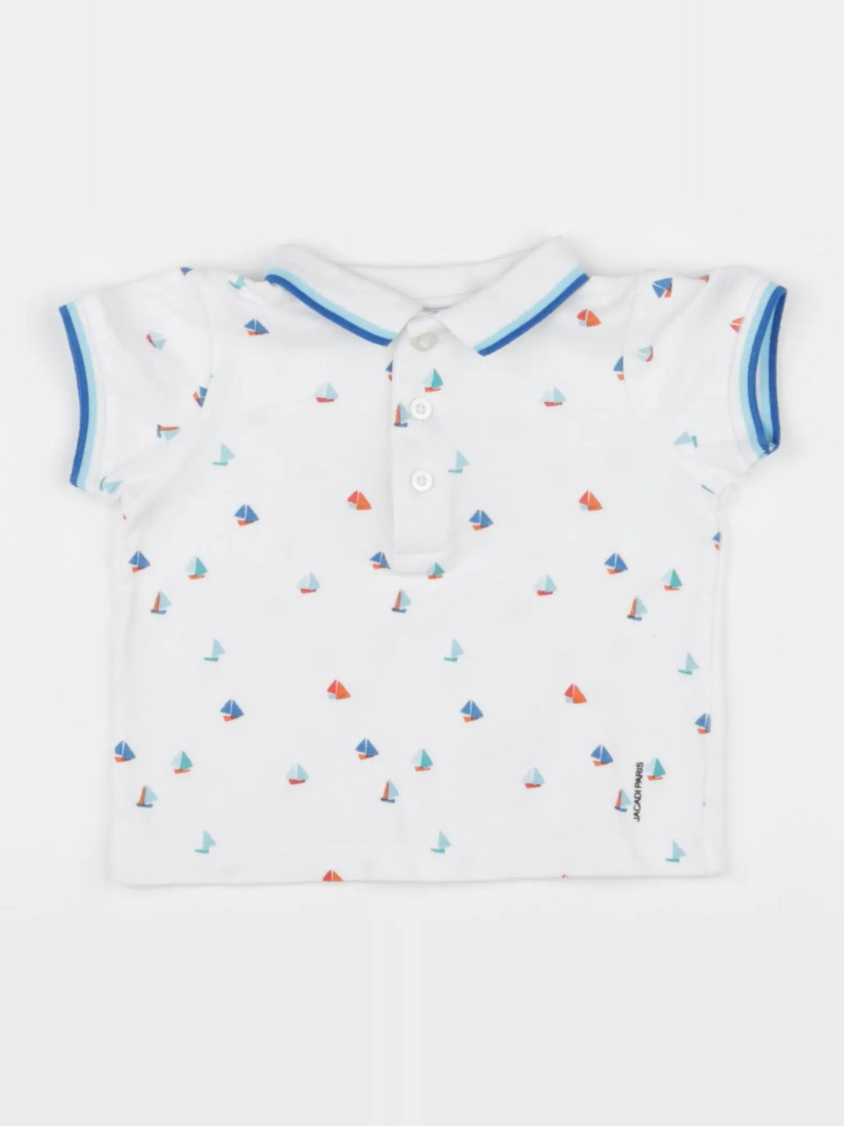 Jacadi - polo blanc, bleu - 12 mois