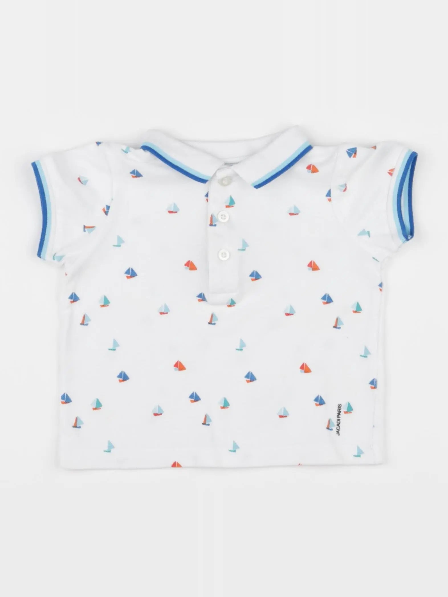 Jacadi - polo blanc, bleu - 12 mois