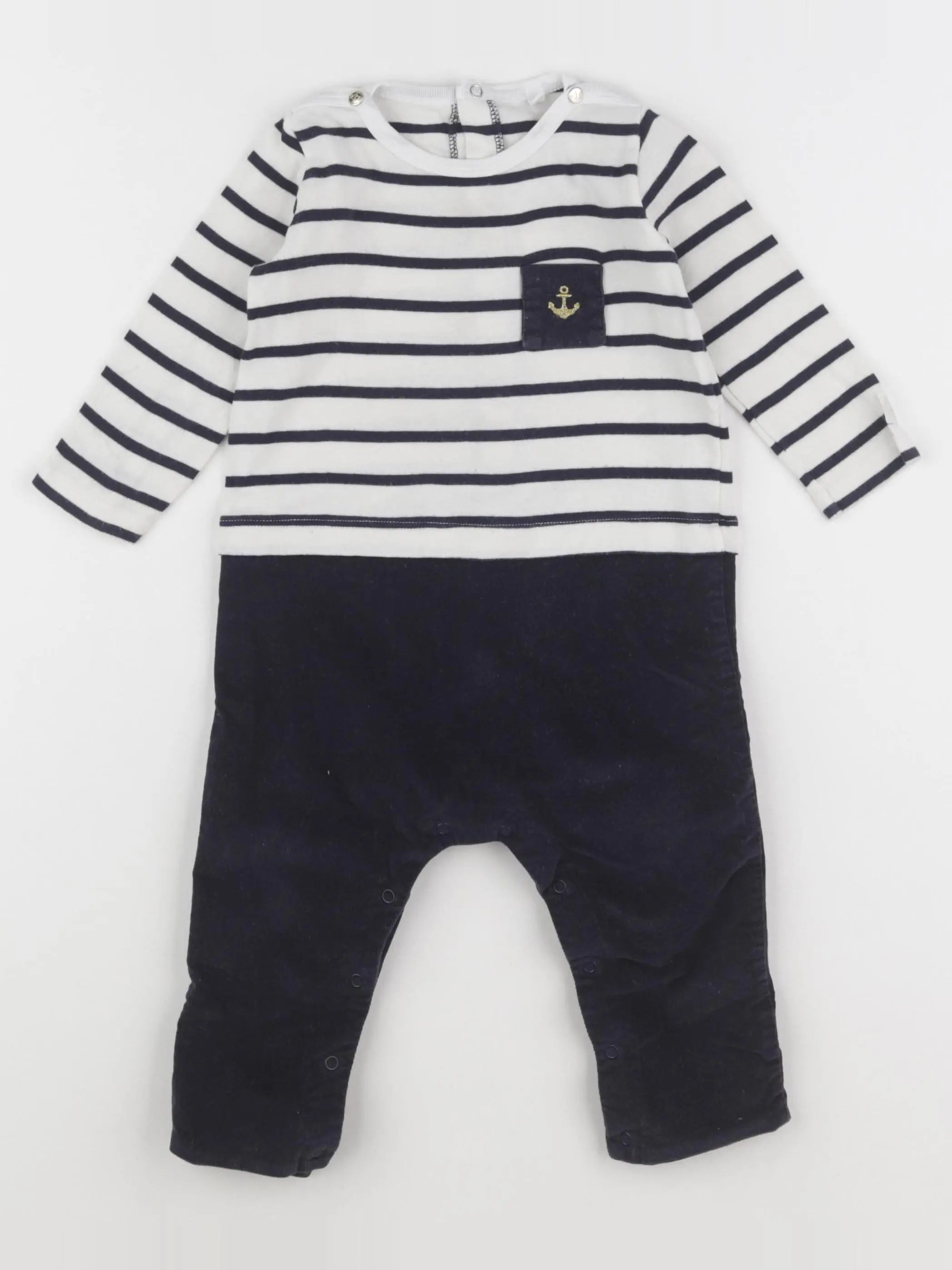 Petit Bateau - combinaison blanc, bleu - 12 mois