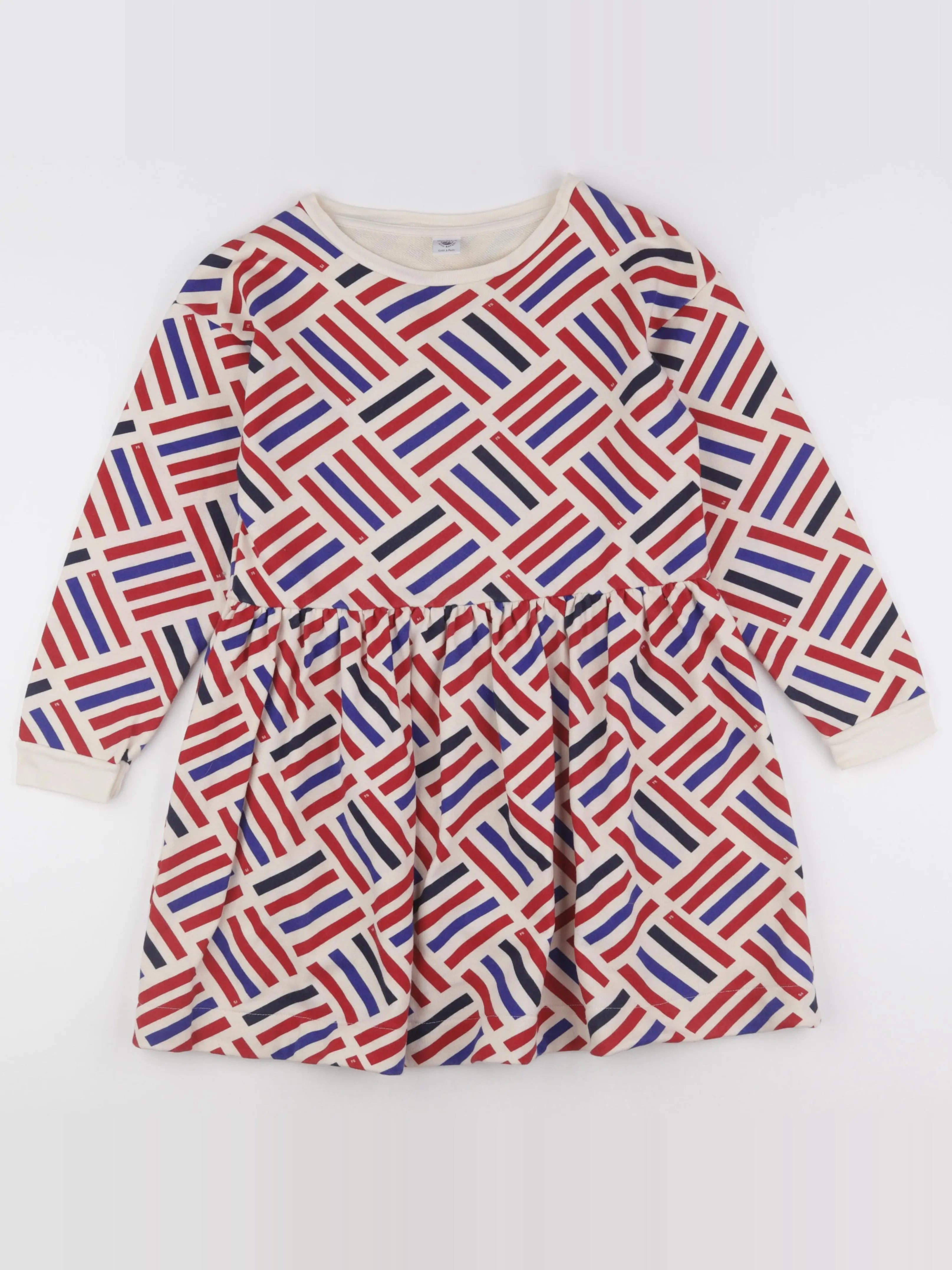 Petit Bateau - robe beige, bleu, rouge - 12 ans