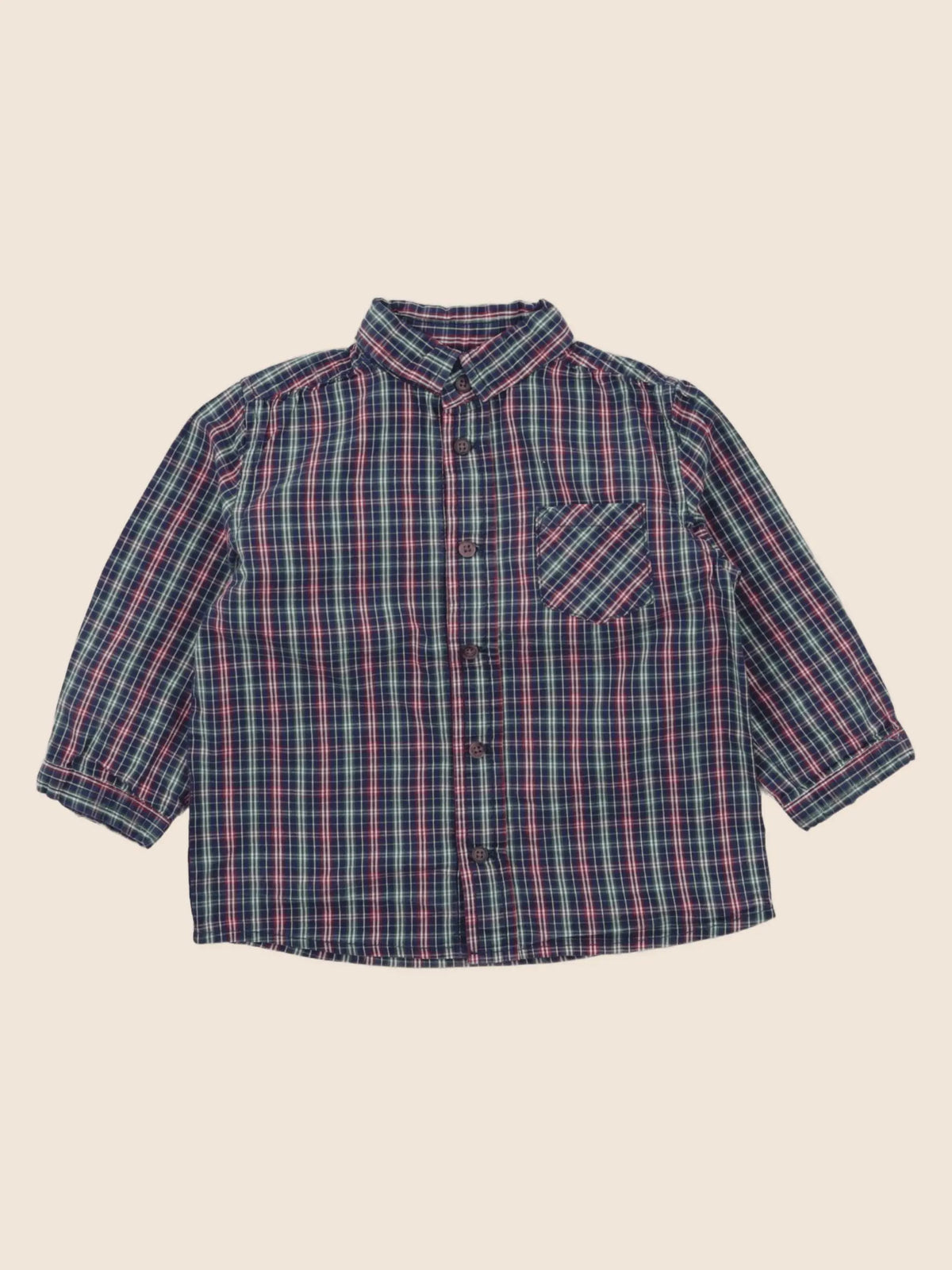 Boutchou - chemise bleu, vert, rouge - 18 mois