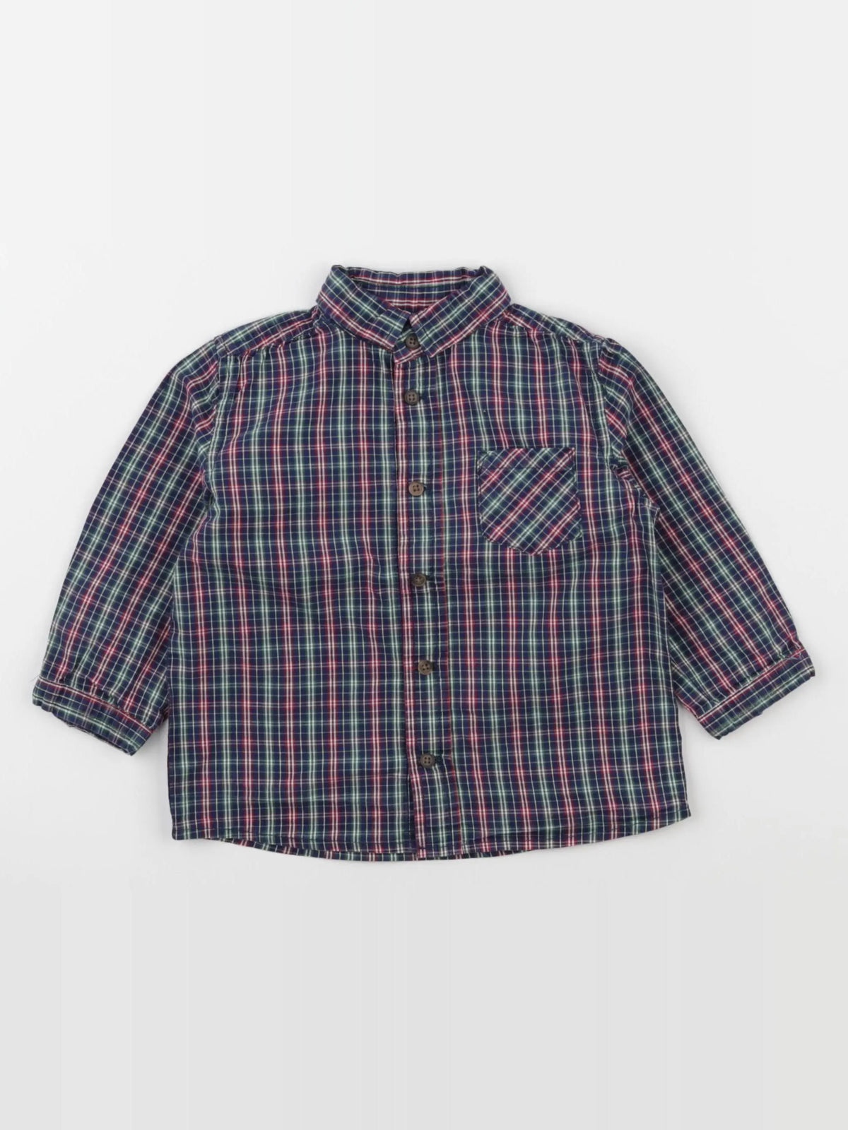 Boutchou - chemise bleu, vert, rouge - 18 mois