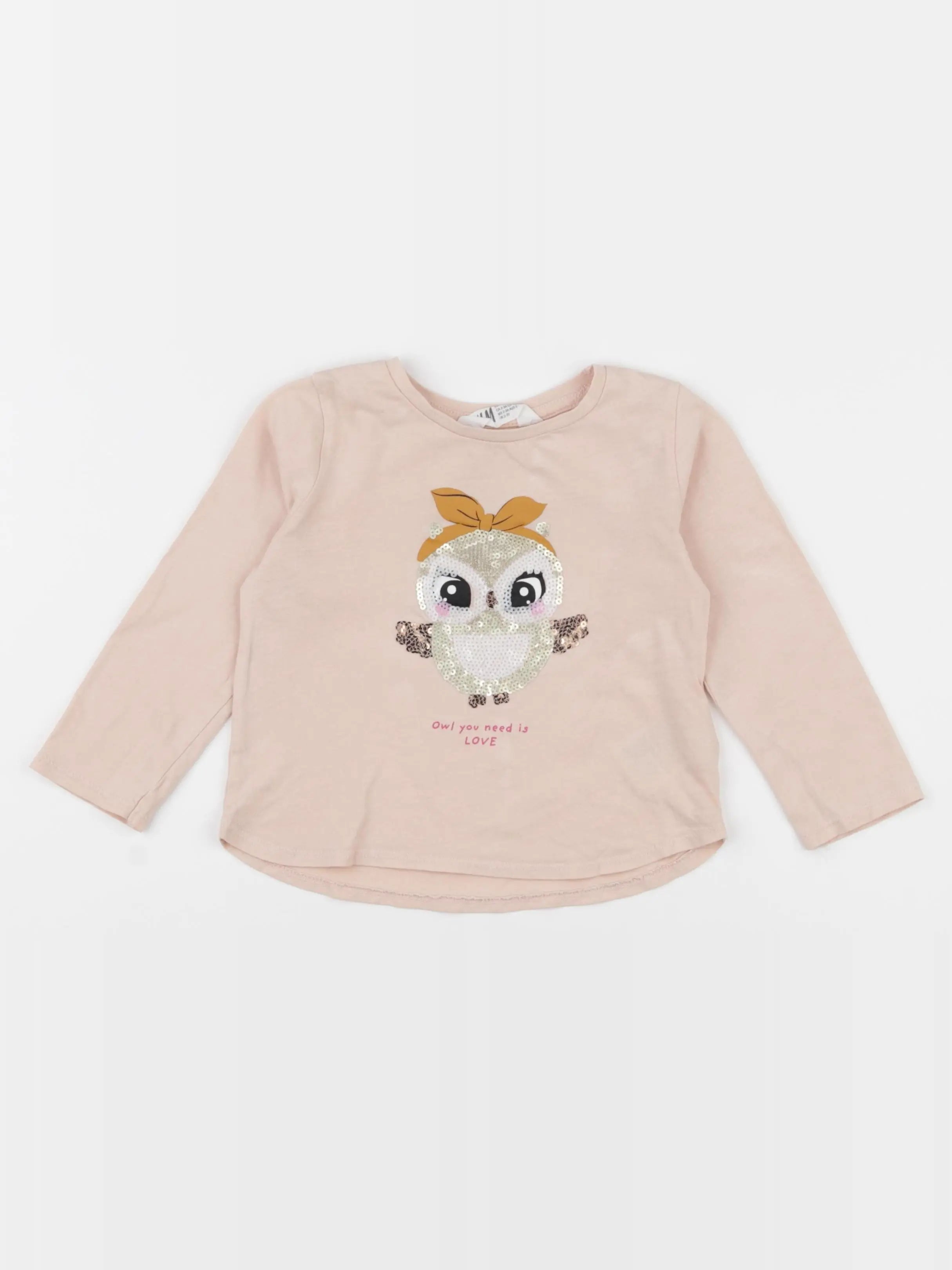 H&M - tee-shirt or, rose - 2/3 ans