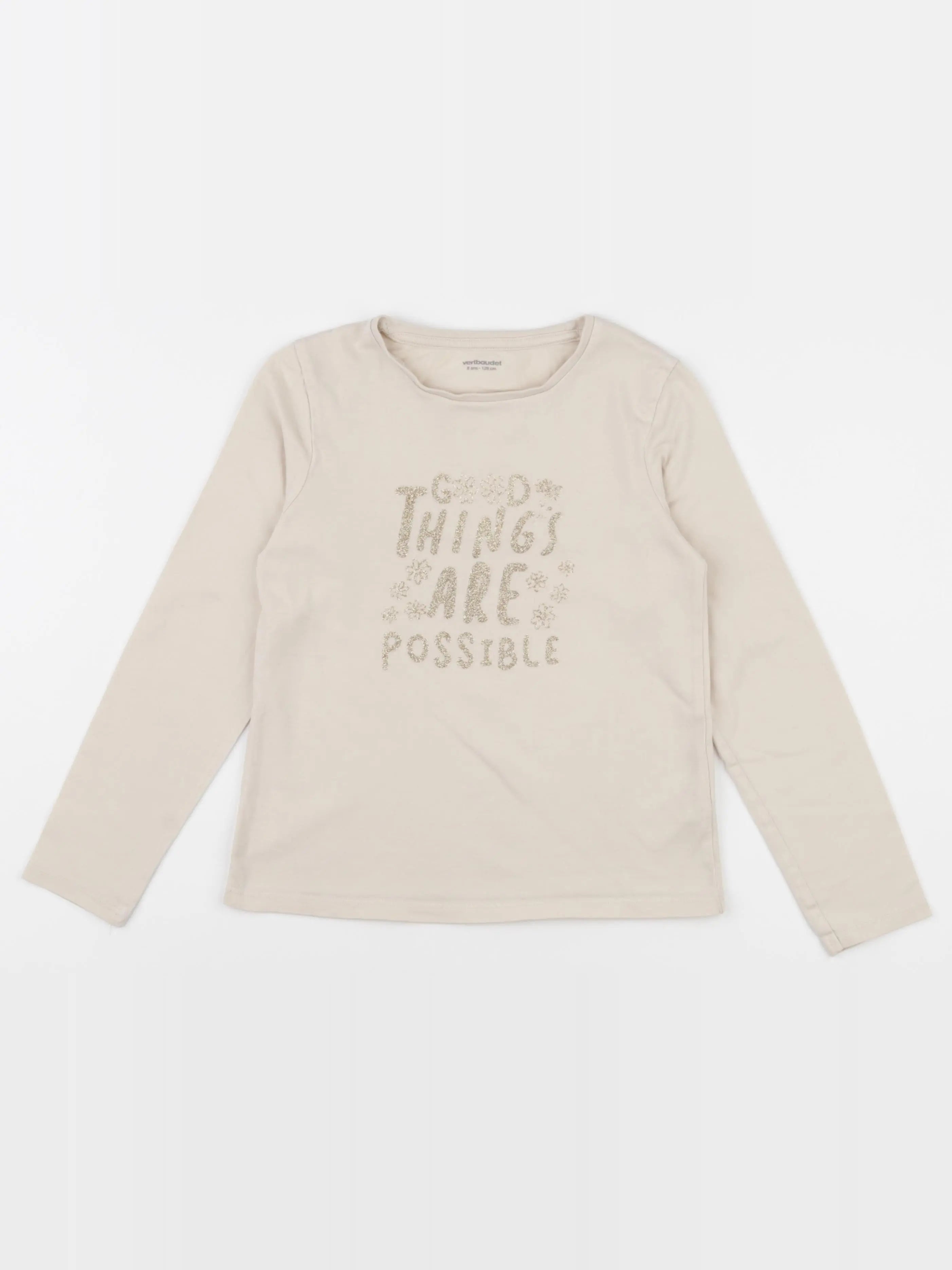 Vertbaudet - tee-shirt beige - 8 ans