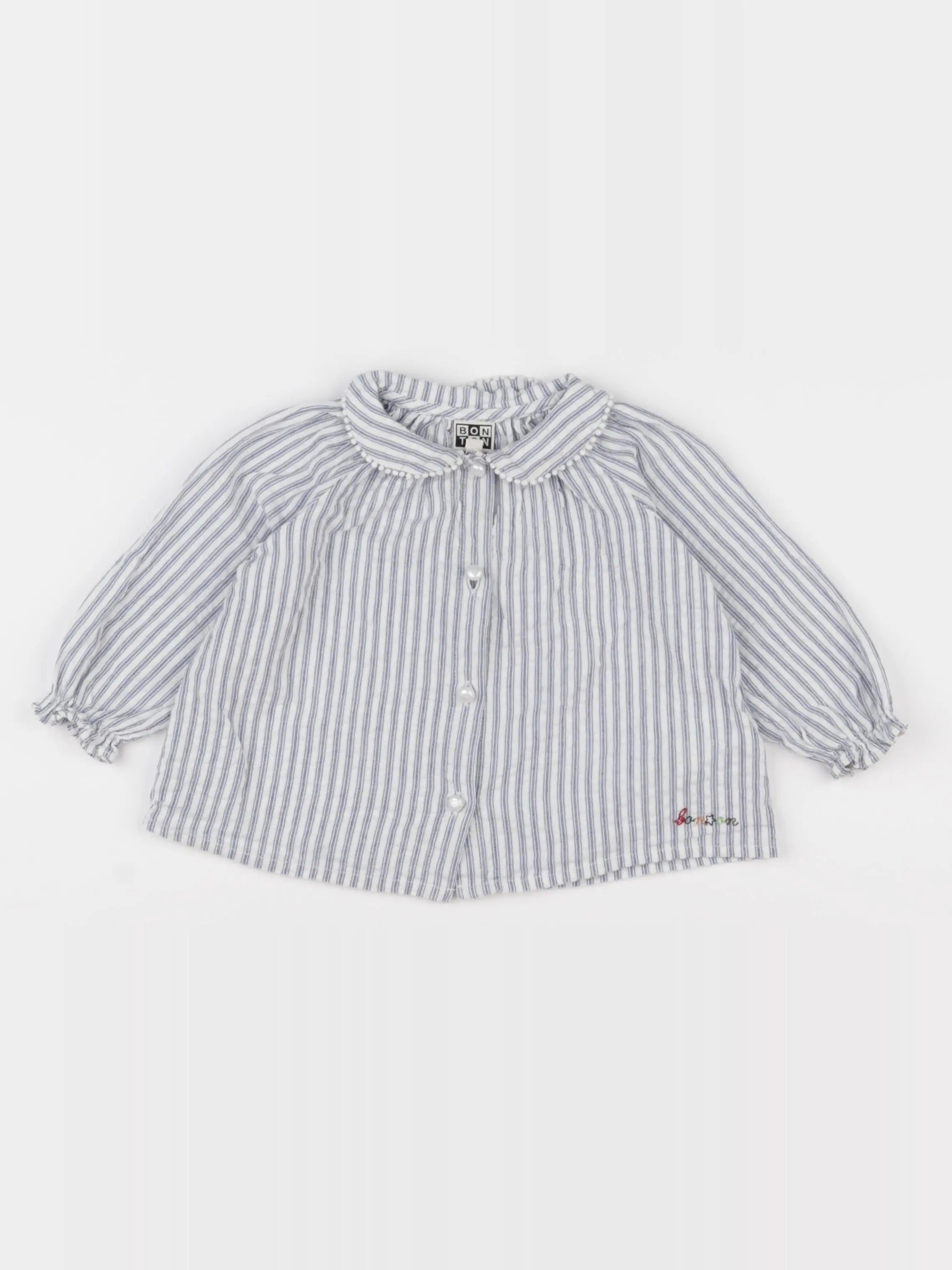 Bonton - blouse blanc, bleu - 12 mois