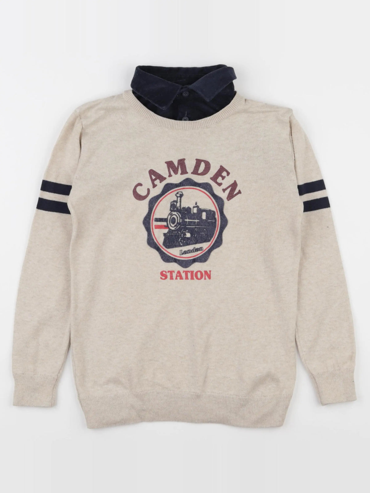 Vertbaudet - pull beige, bleu - 8 ans