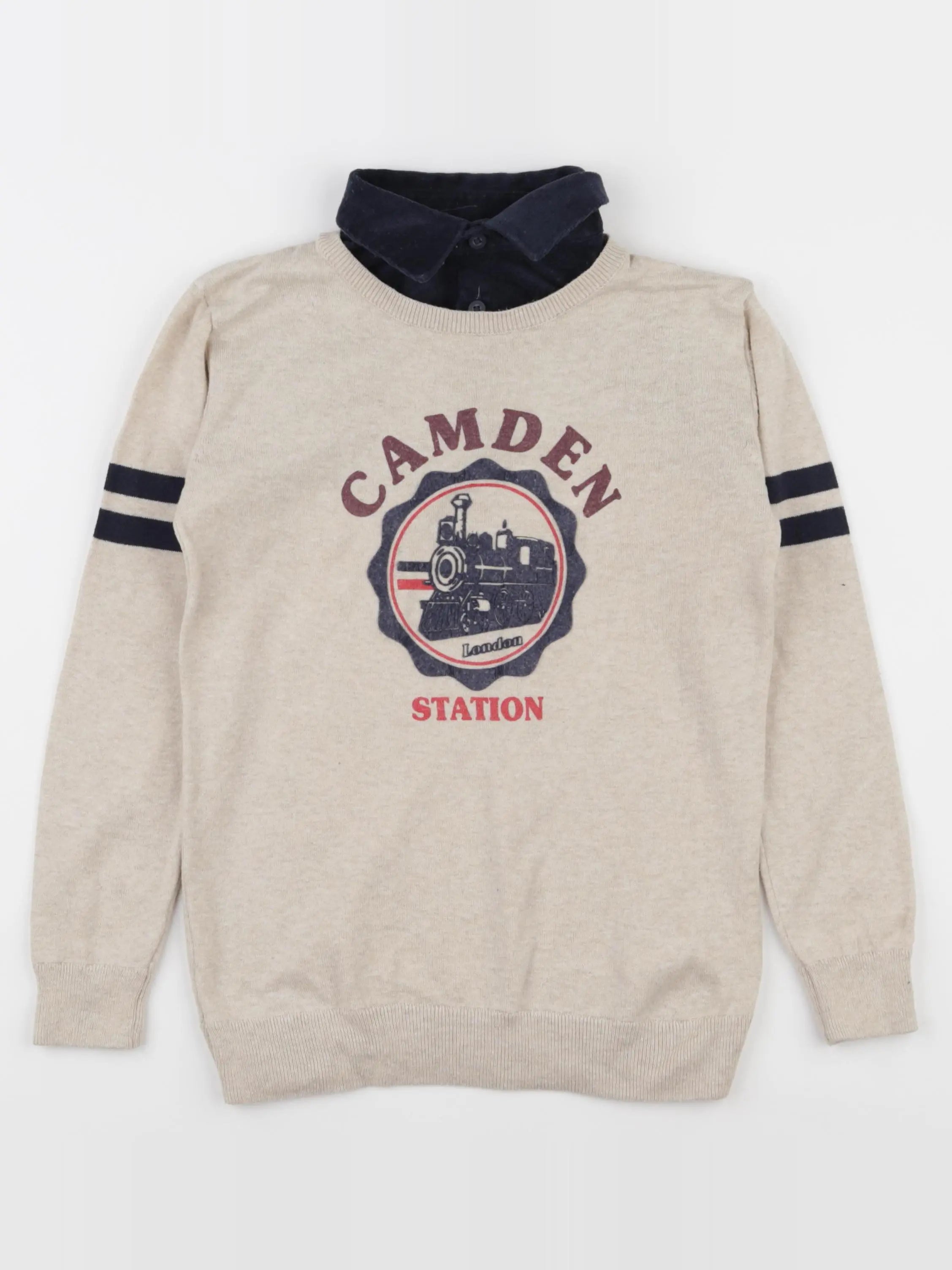 Vertbaudet - pull beige, bleu - 8 ans