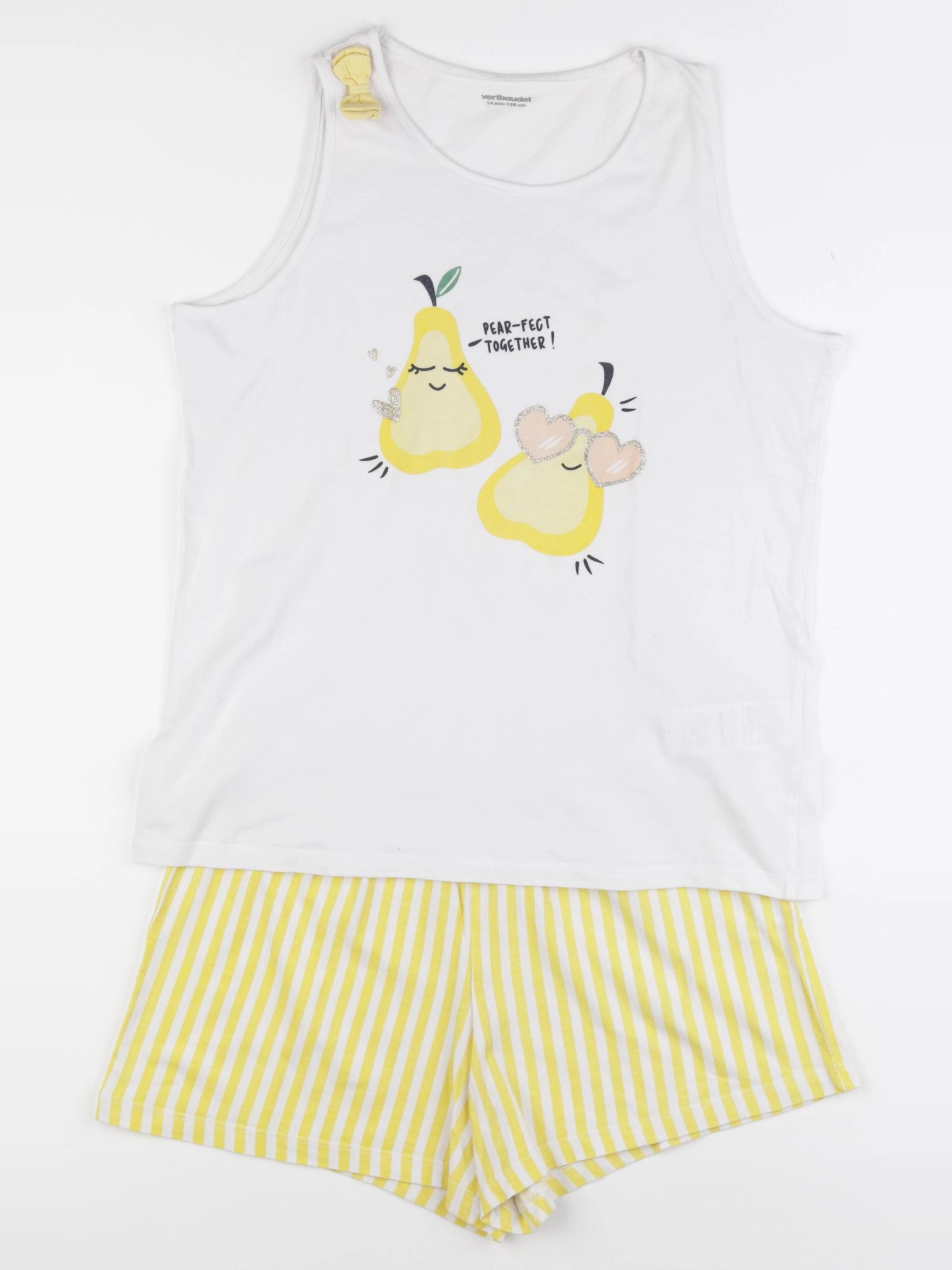 Vertbaudet - pyjama coton blanc, jaune - 14 ans