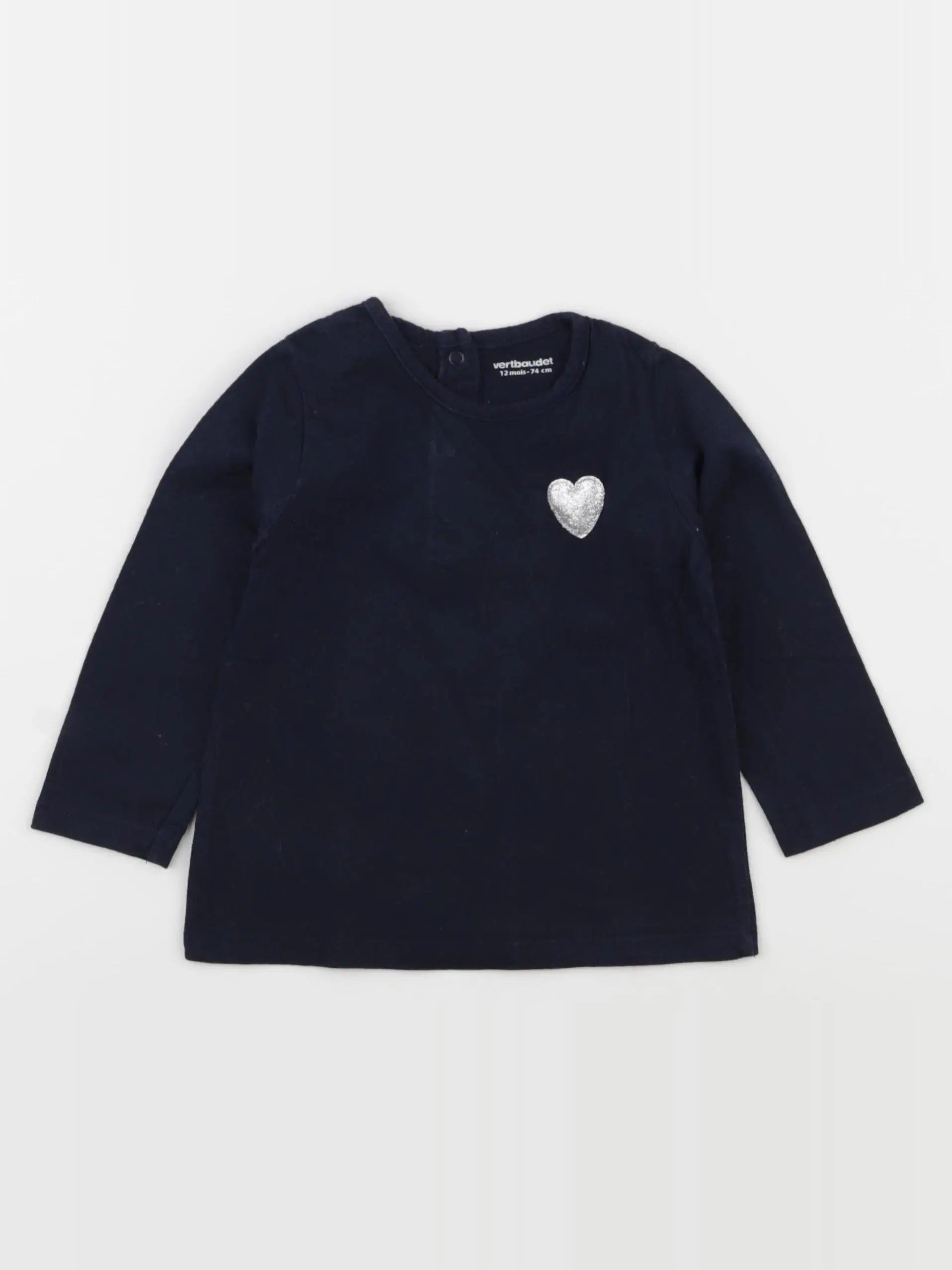Vertbaudet - tee-shirt bleu, argent - 12 mois