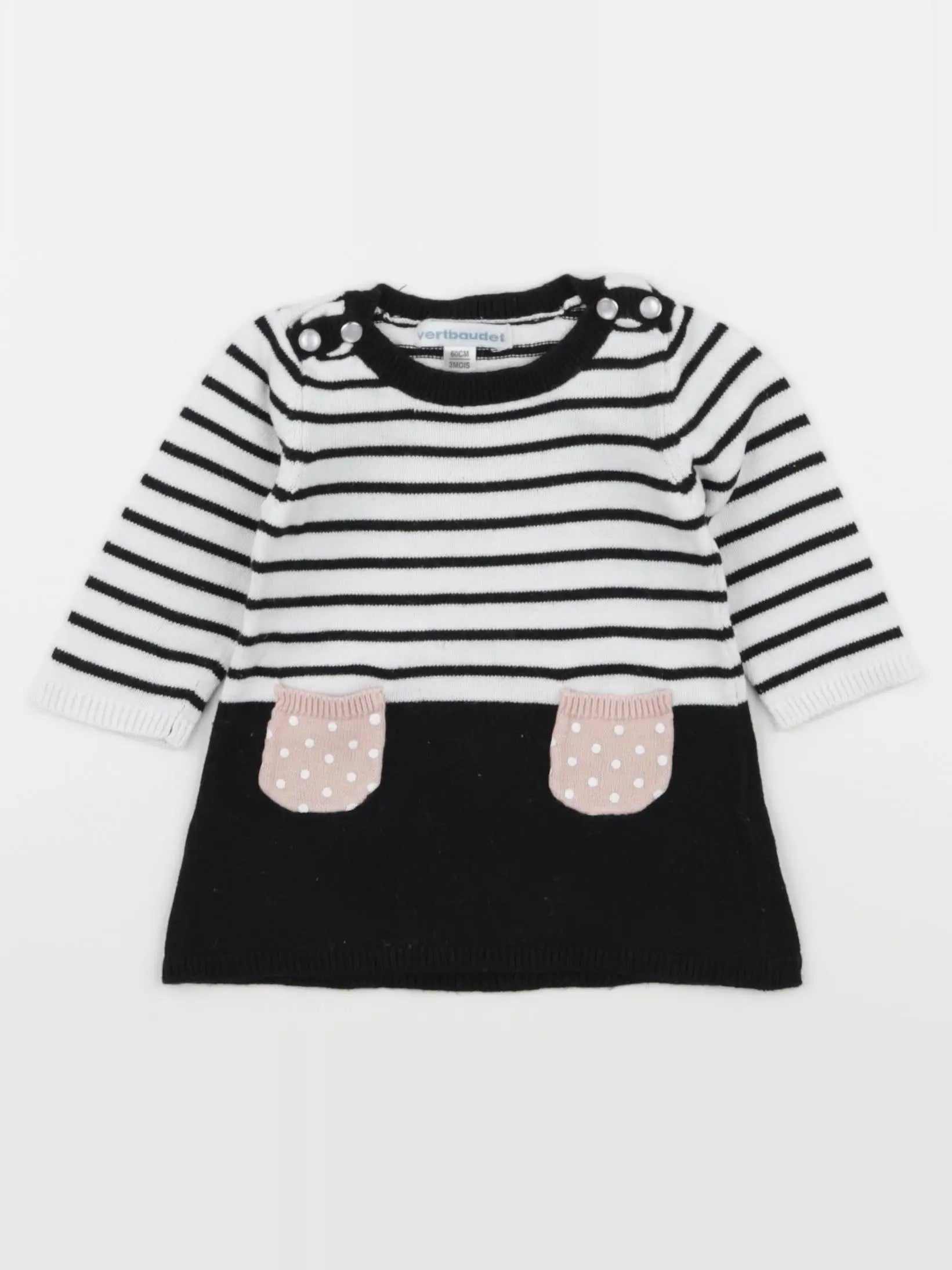 Vertbaudet - robe bleu, blanc - 3 mois