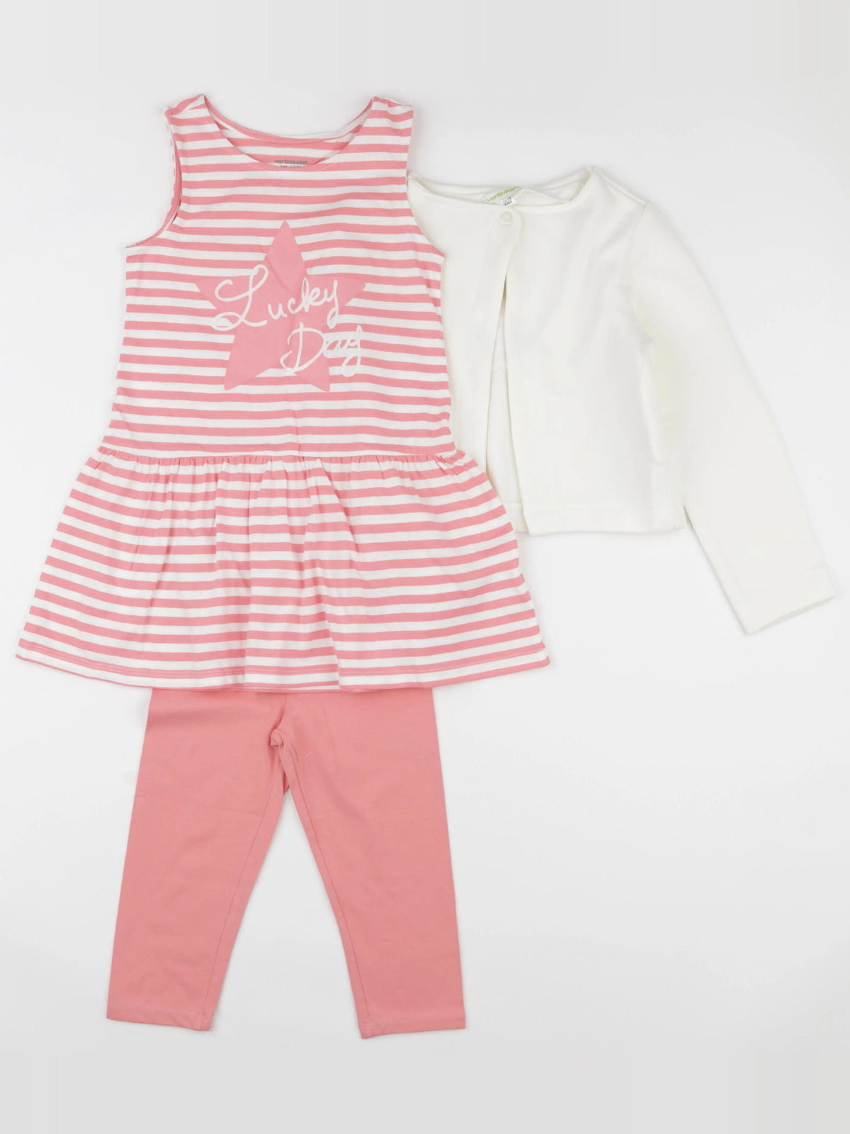 Vertbaudet - ensemble imprimé au dos blanc, rose - 6 ans