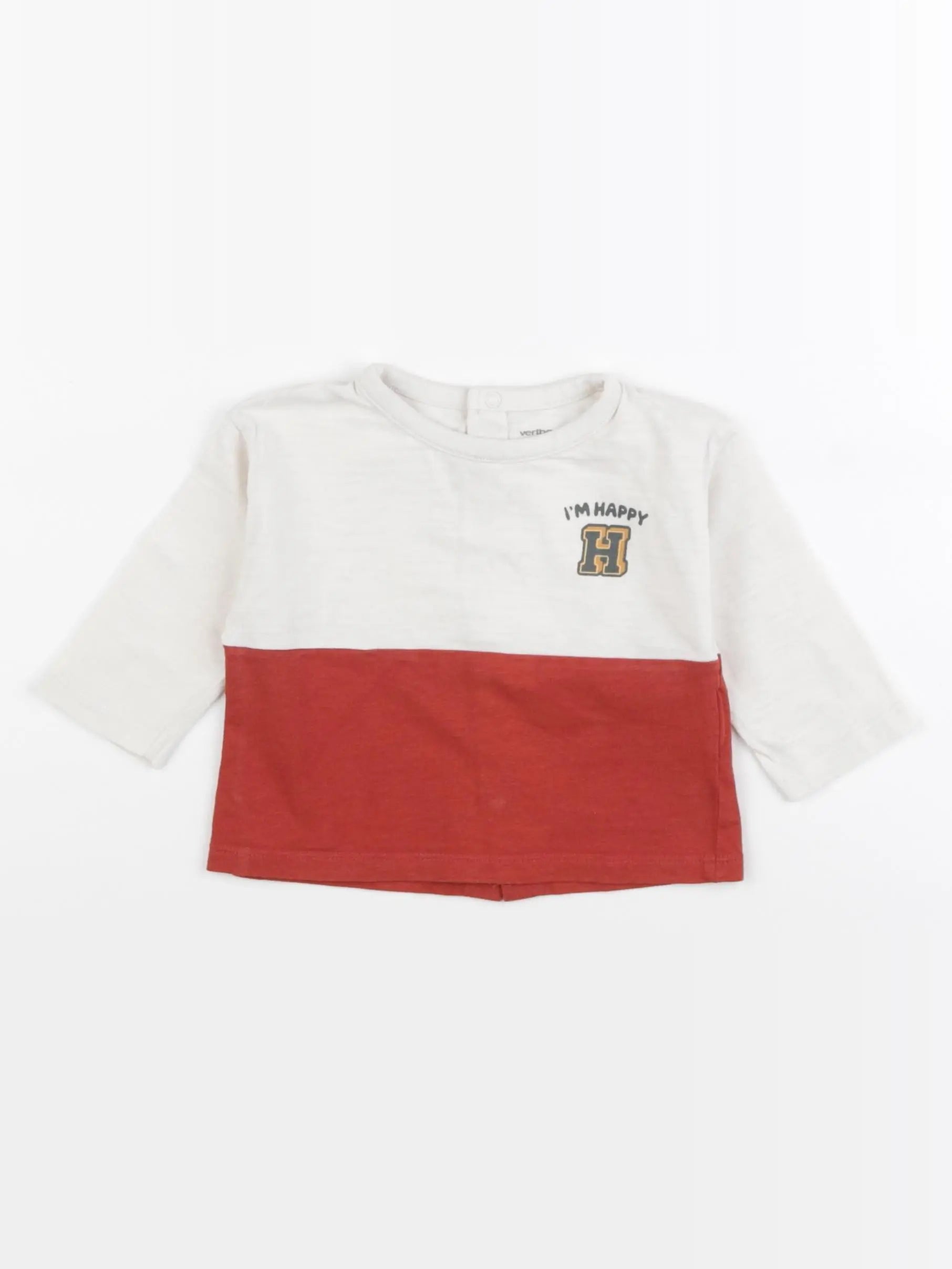 Vertbaudet - tee-shirt beige, rouge - 6 mois
