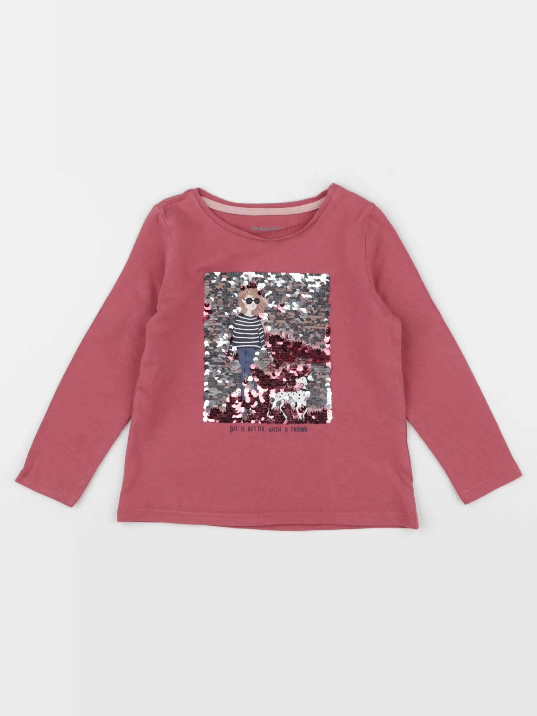 Vertbaudet - tee-shirt rose, argent - 2 ans
