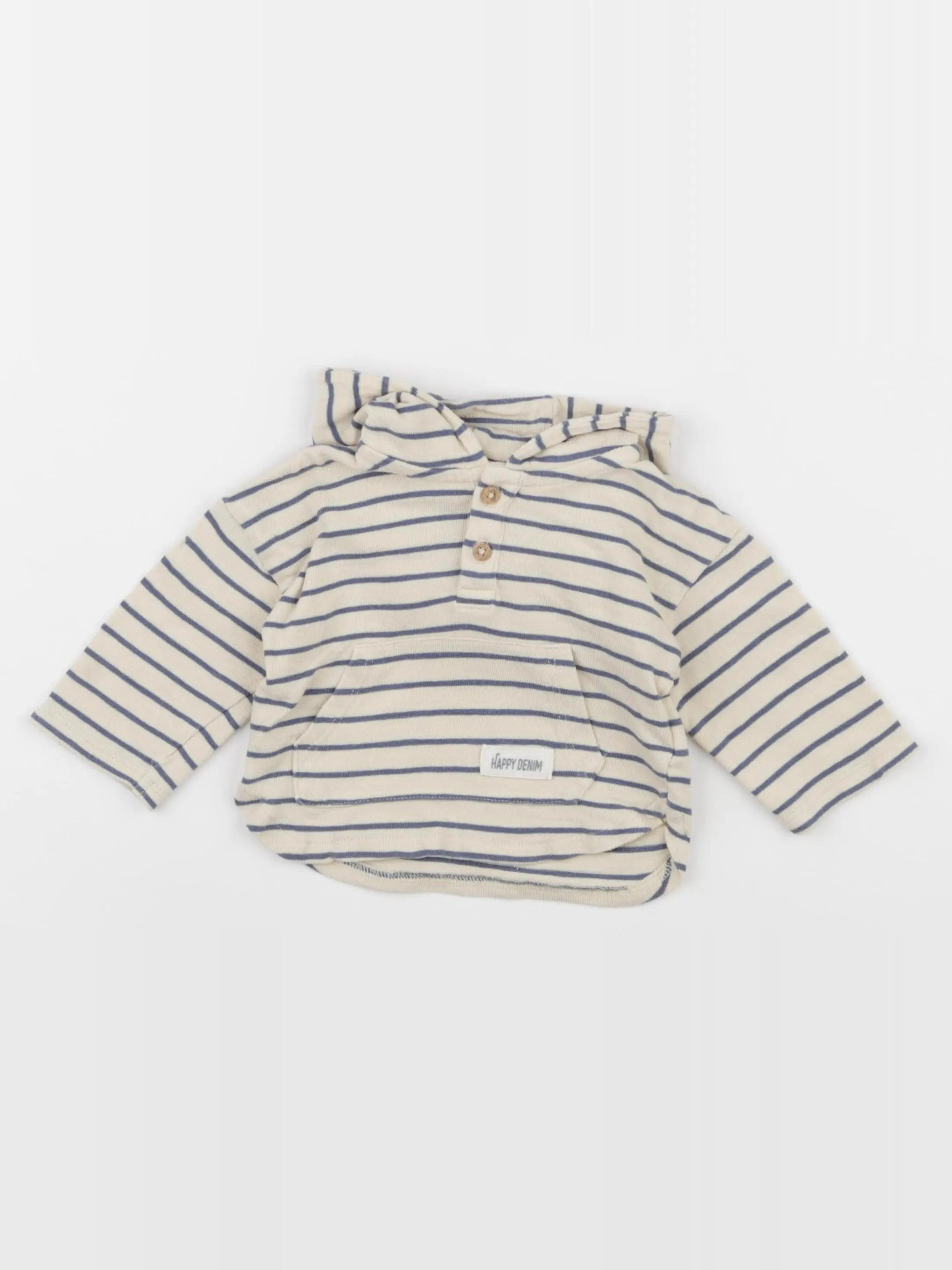 Vertbaudet - tee-shirt beige, bleu - 6 mois