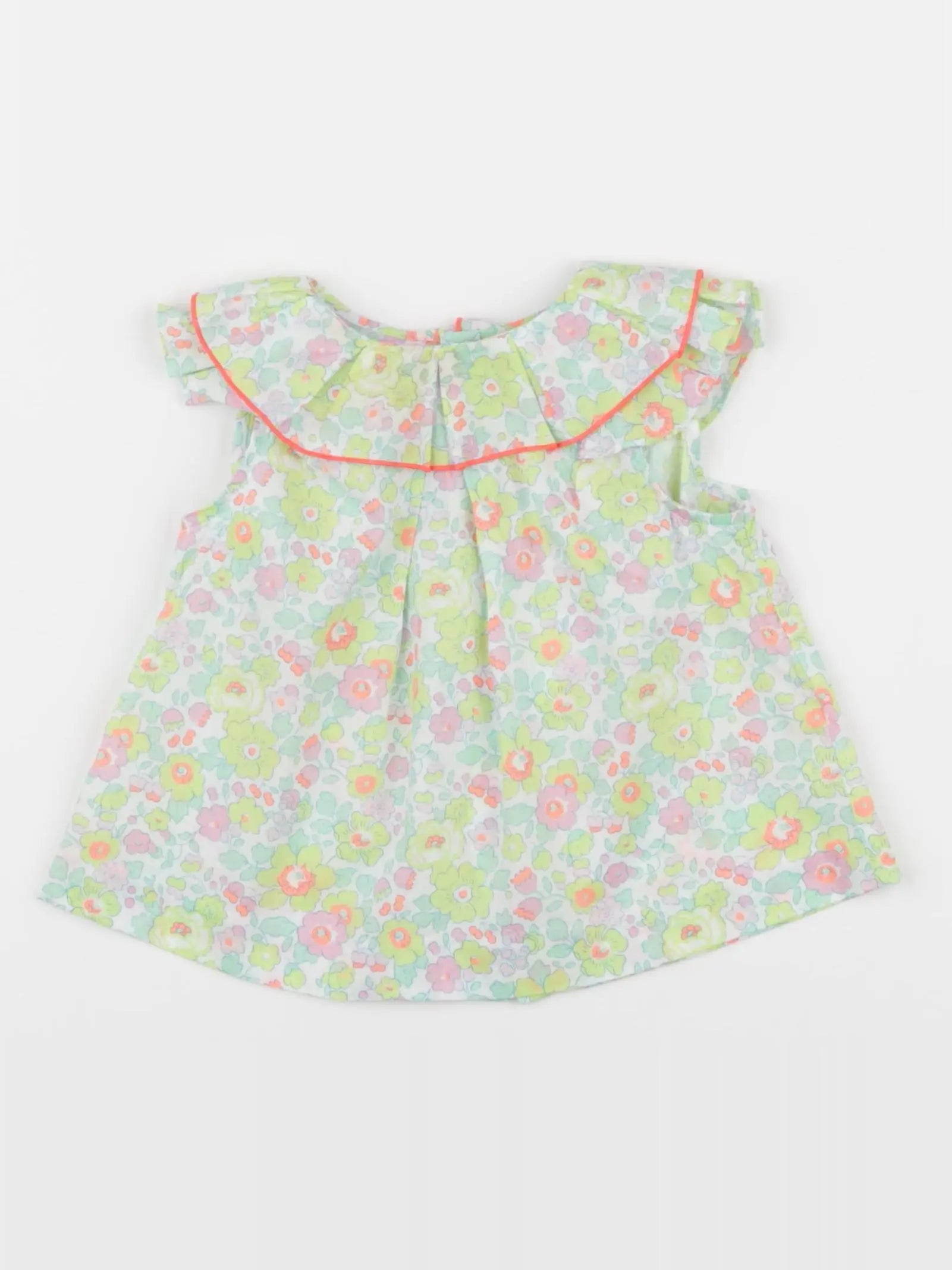 Jacadi - blouse liberty vert, rose - 12 mois