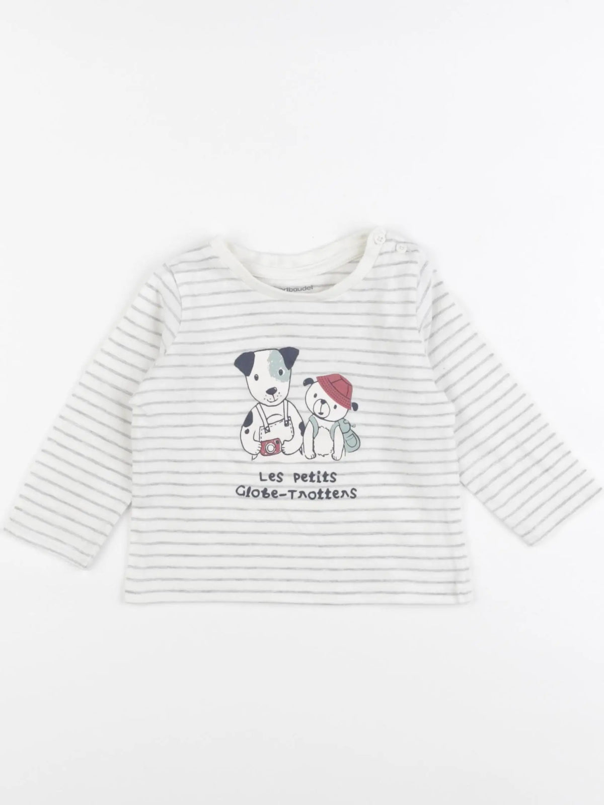 Vertbaudet - tee-shirt blanc, gris - 9 mois