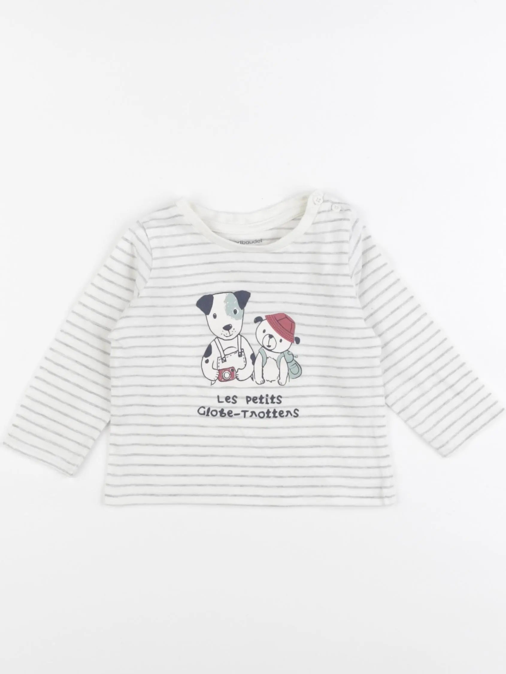Vertbaudet - tee-shirt blanc, gris - 9 mois