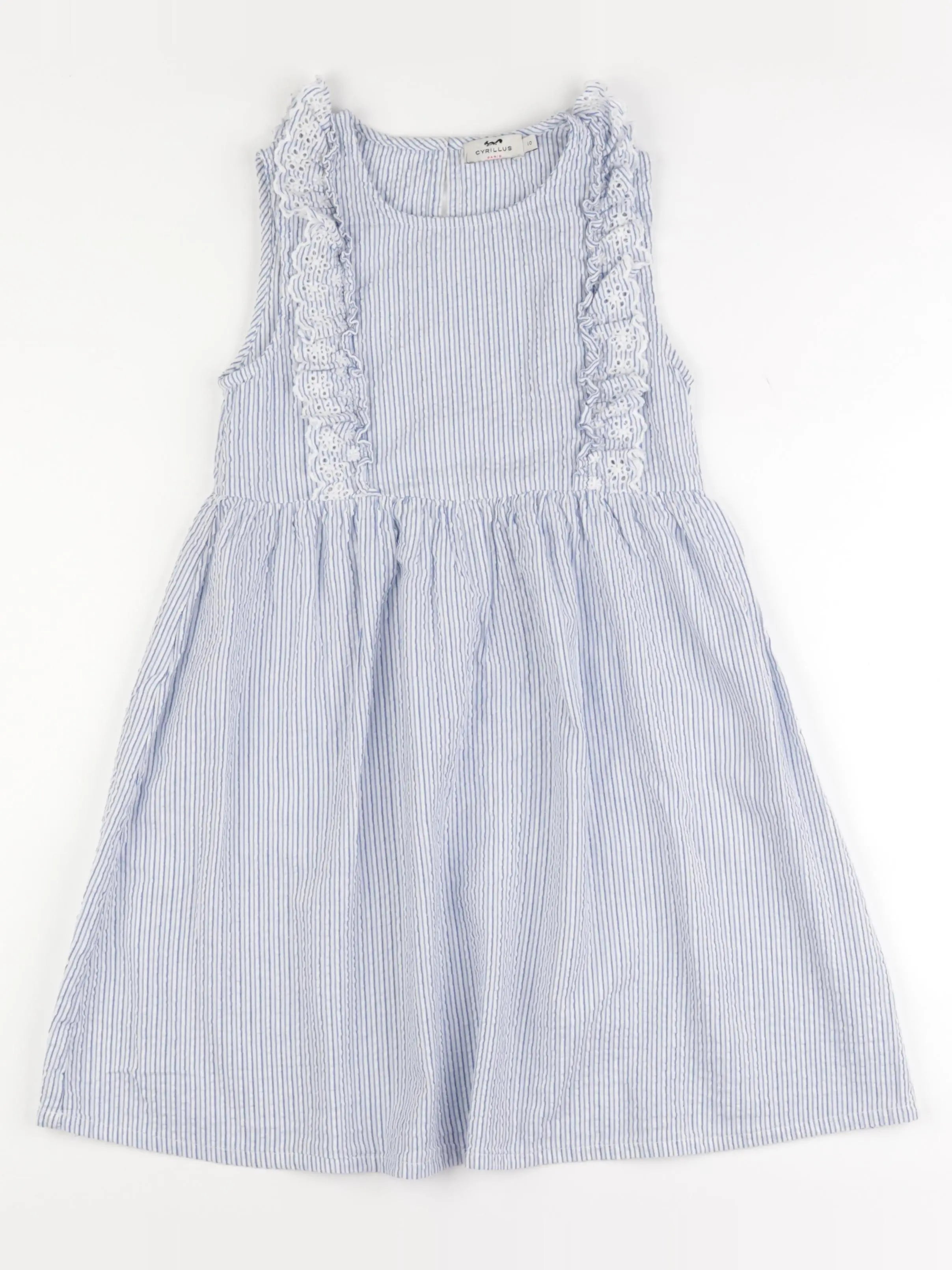 Cyrillus - robe blanc, bleu - 10 ans