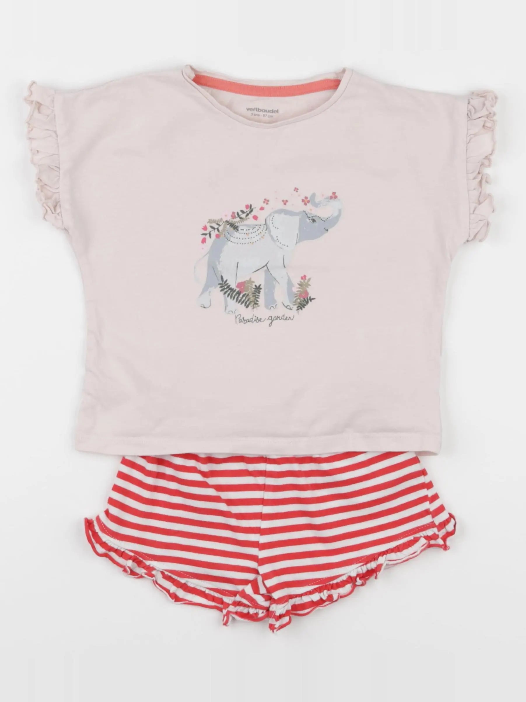 Vertbaudet - pyjama coton rouge, rose - 3 ans