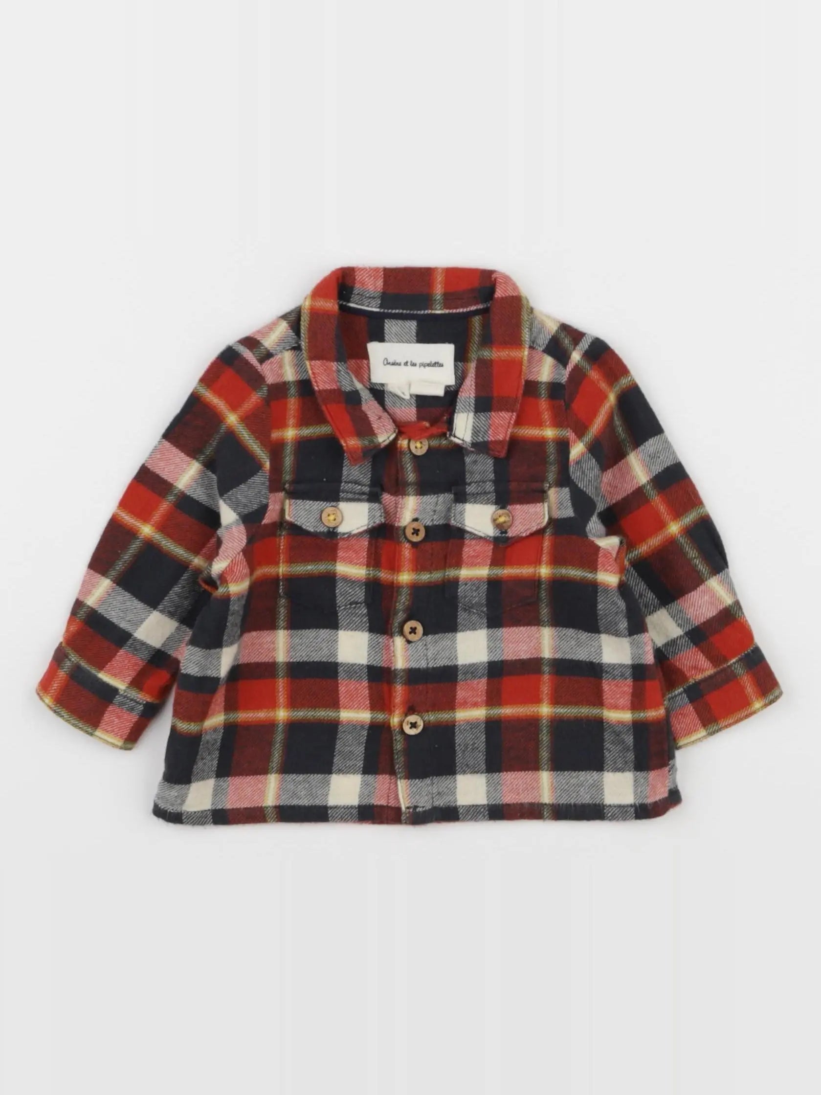 Arsène et les pipelettes - chemise gris, rouge - 3 mois