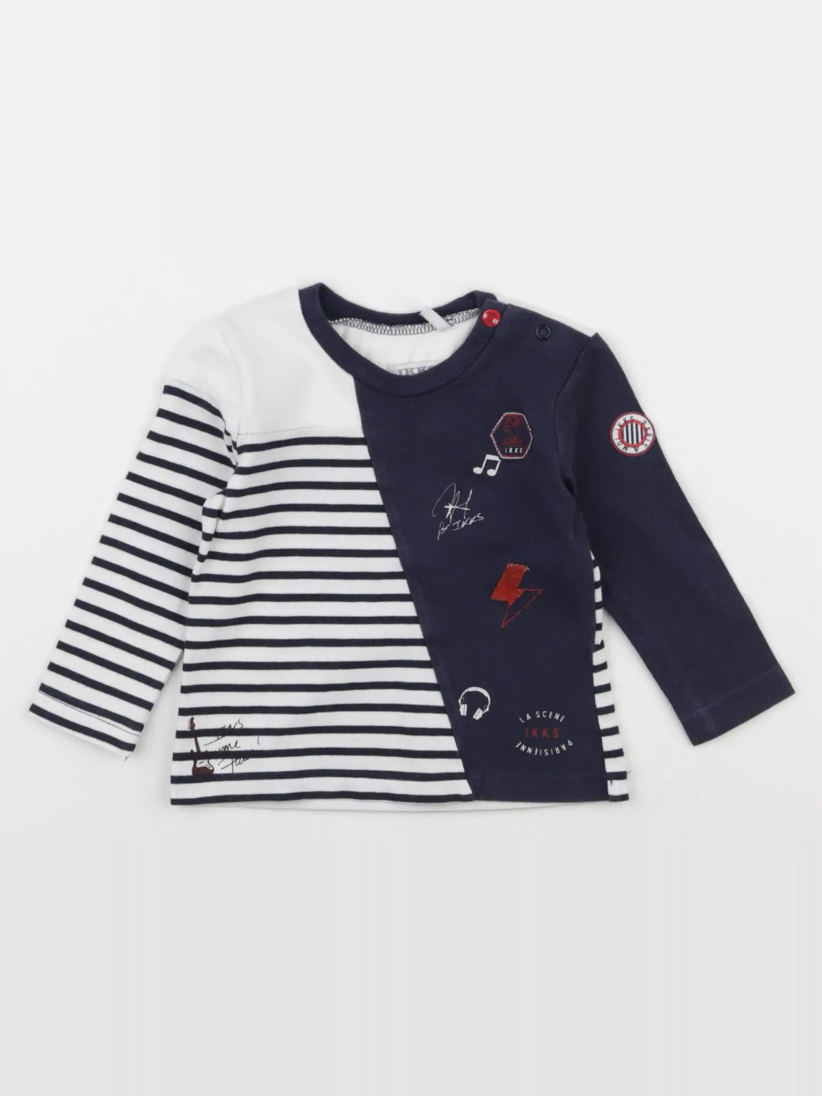 IKKS - tee-shirt blanc, bleu - 6 mois