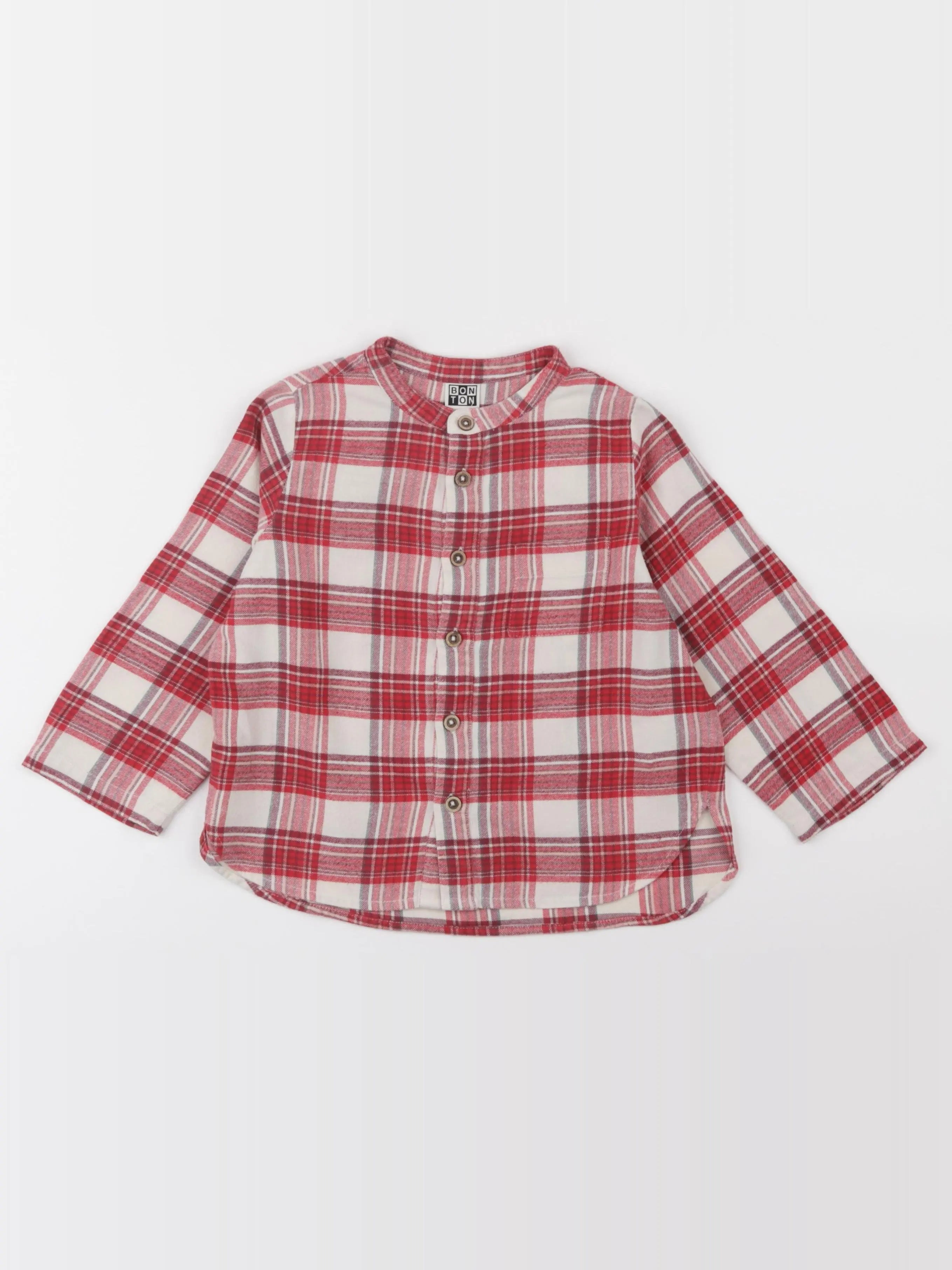 Bonton - chemise beige, rouge - 4 ans