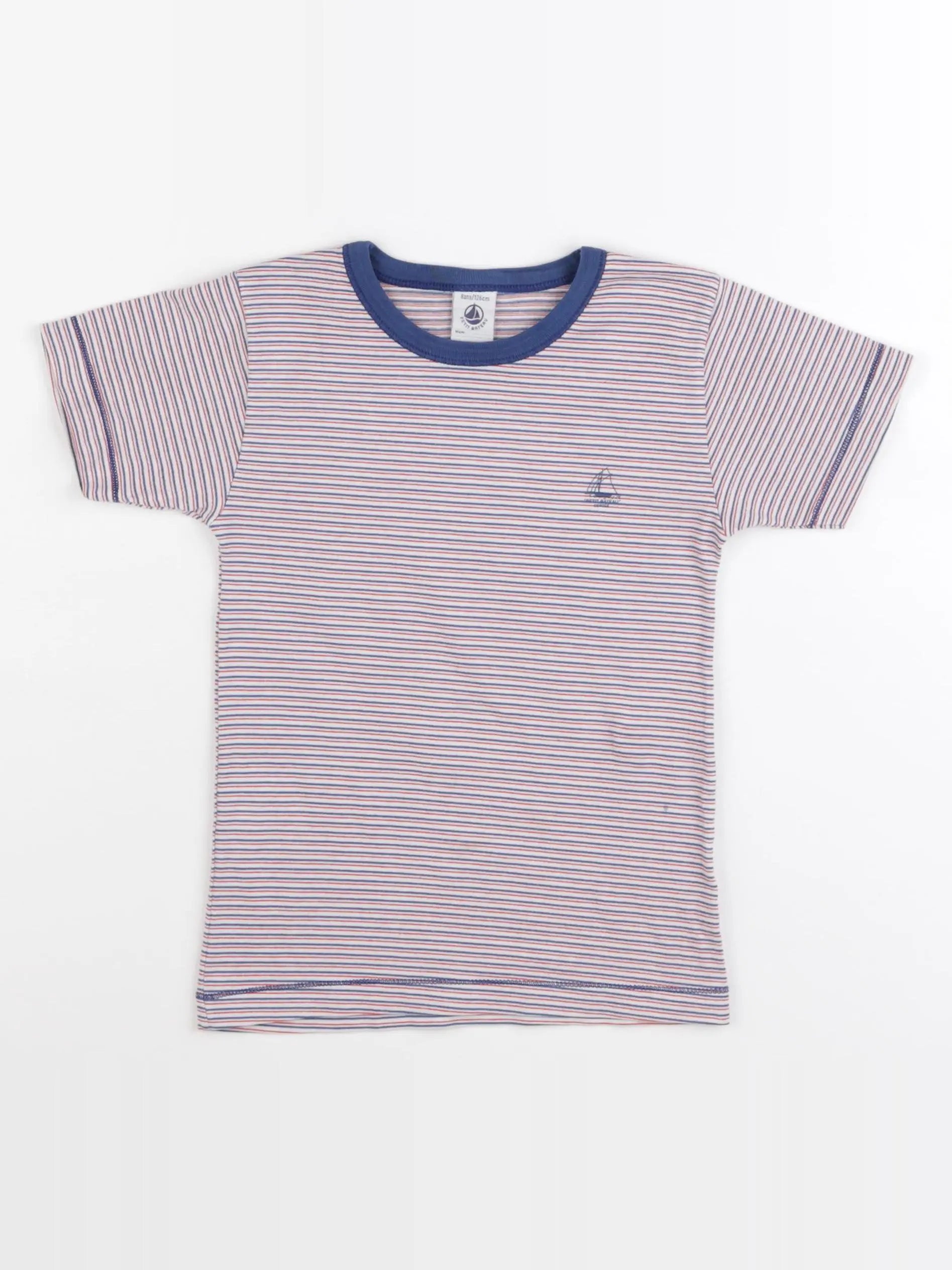 Petit Bateau - maillot de corps blanc, bleu, rouge - 8 ans