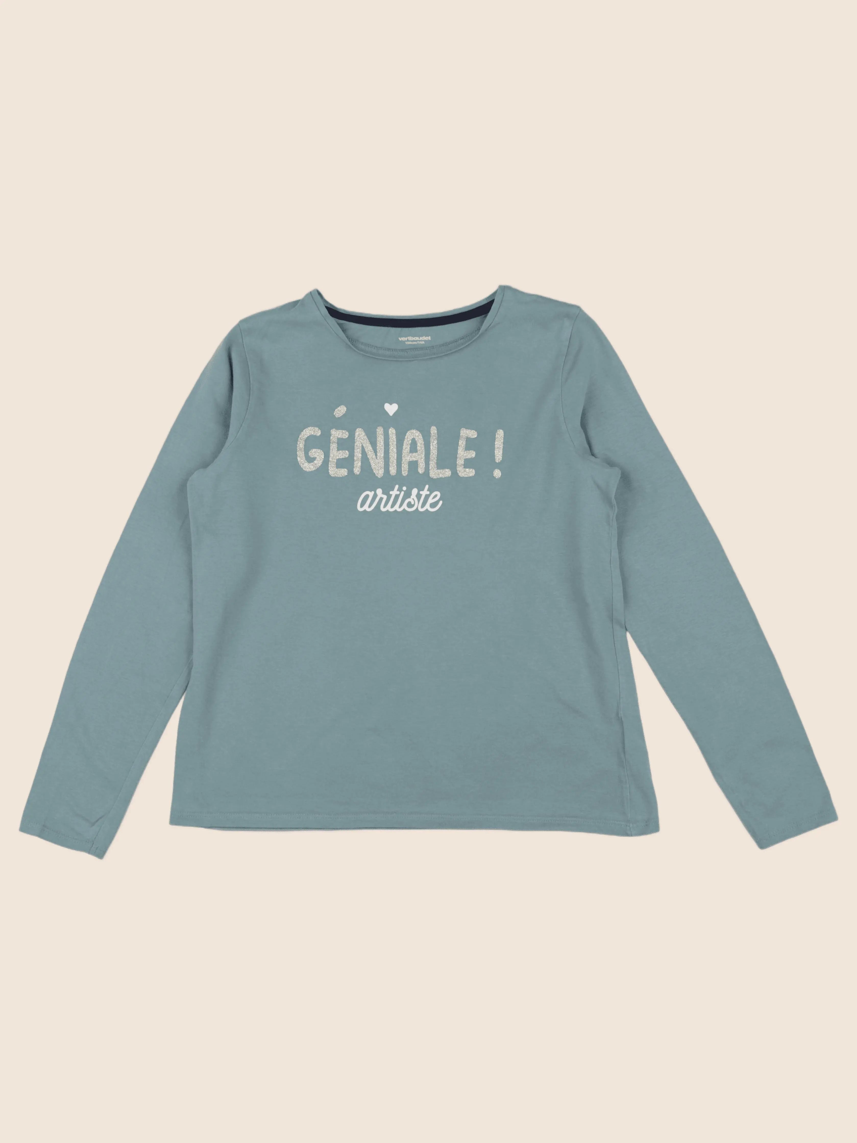 Vertbaudet - tee-shirt or, bleu - 14 ans