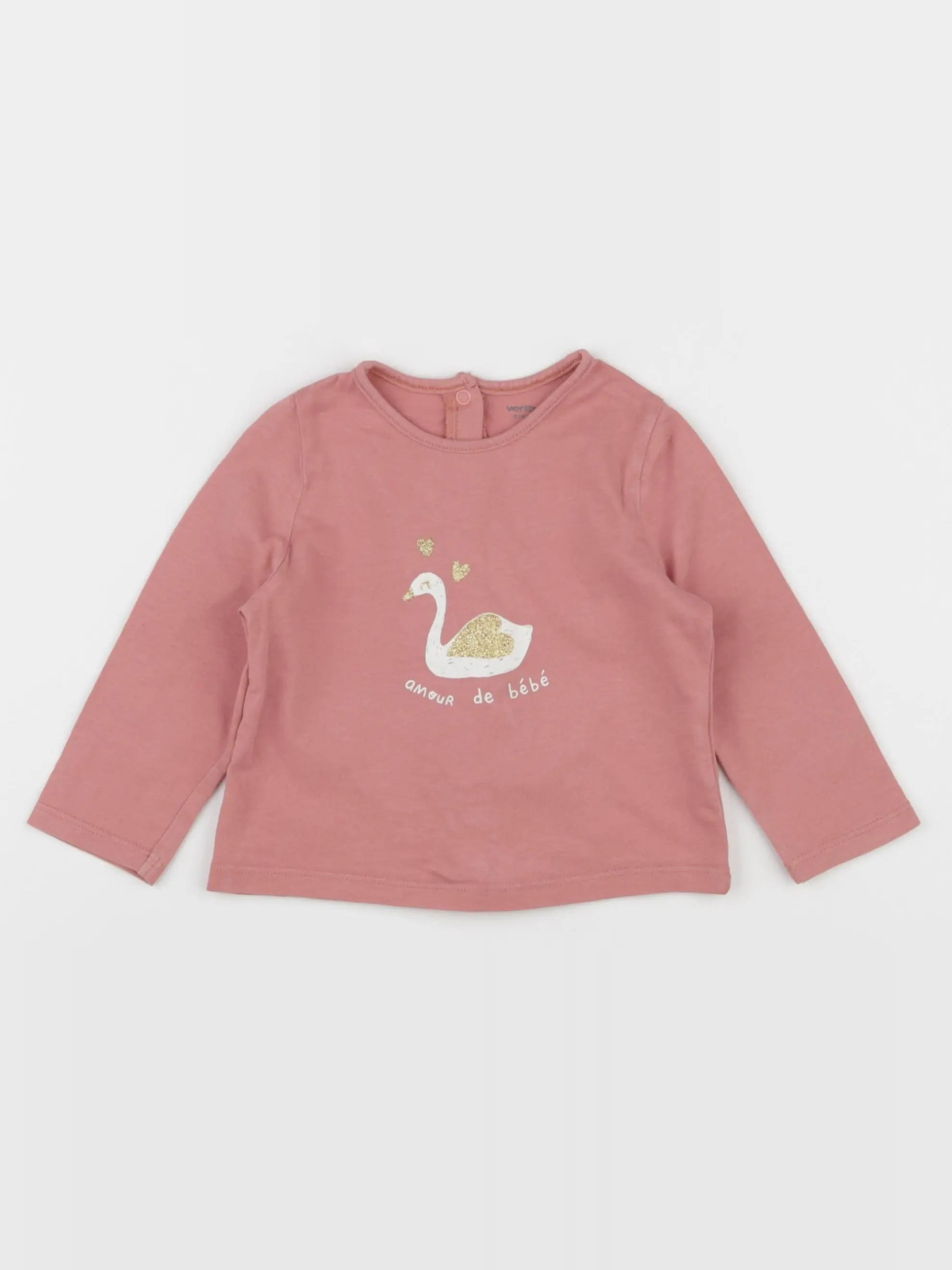Vertbaudet - tee-shirt rose, or - 9 mois