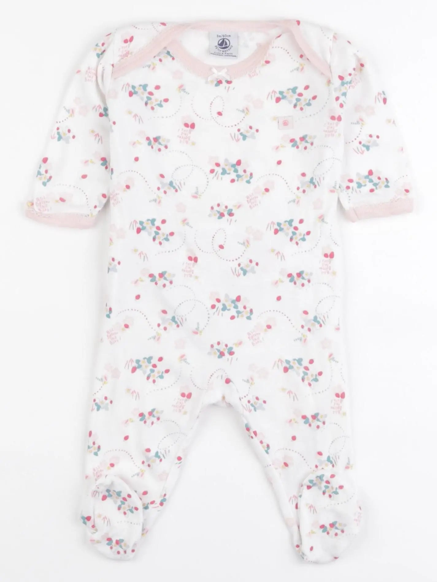 Petit Bateau - pyjama coton blanc, rose - 3 mois