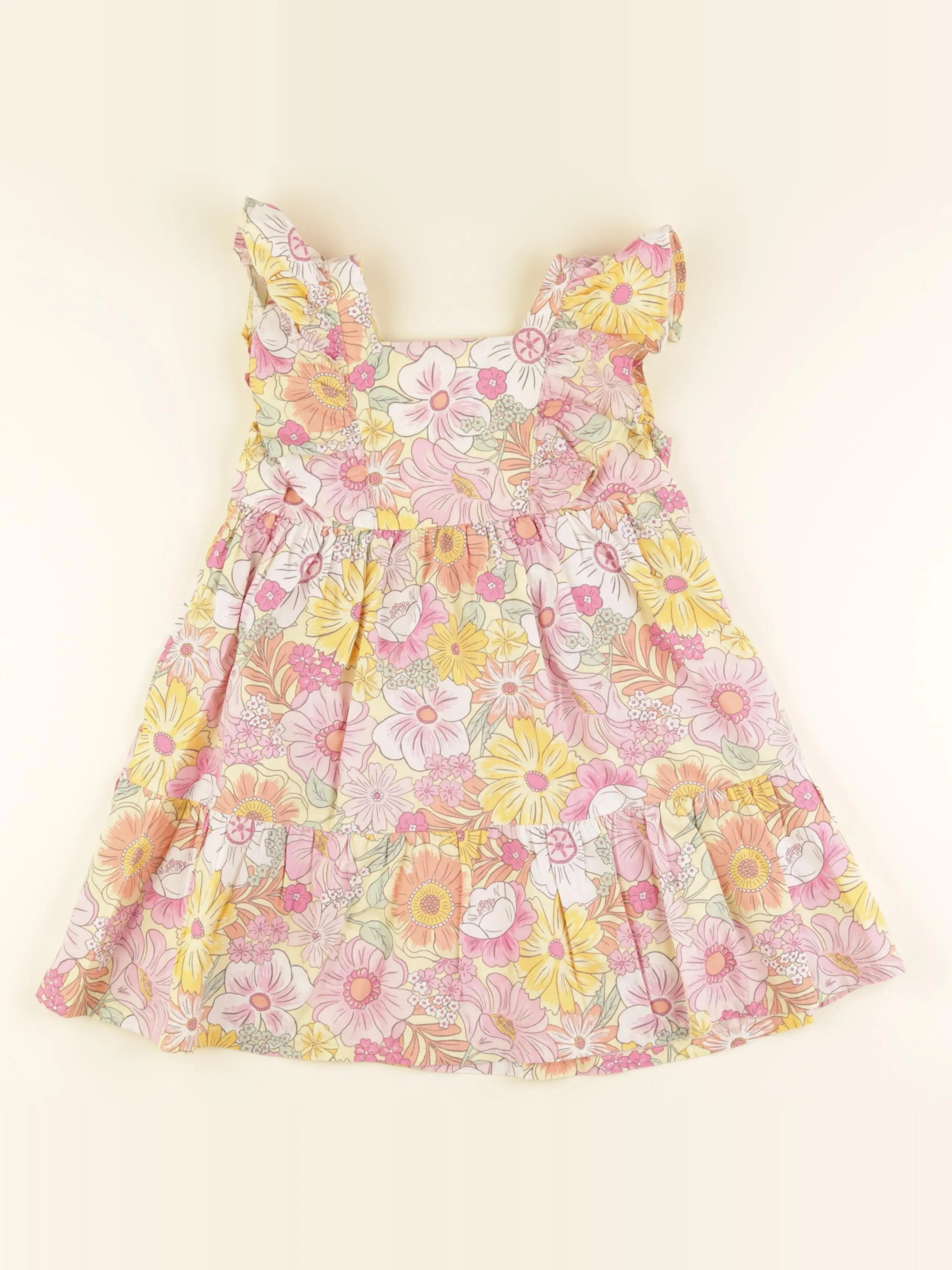 H&M - robe jaune, rose - 3 ans