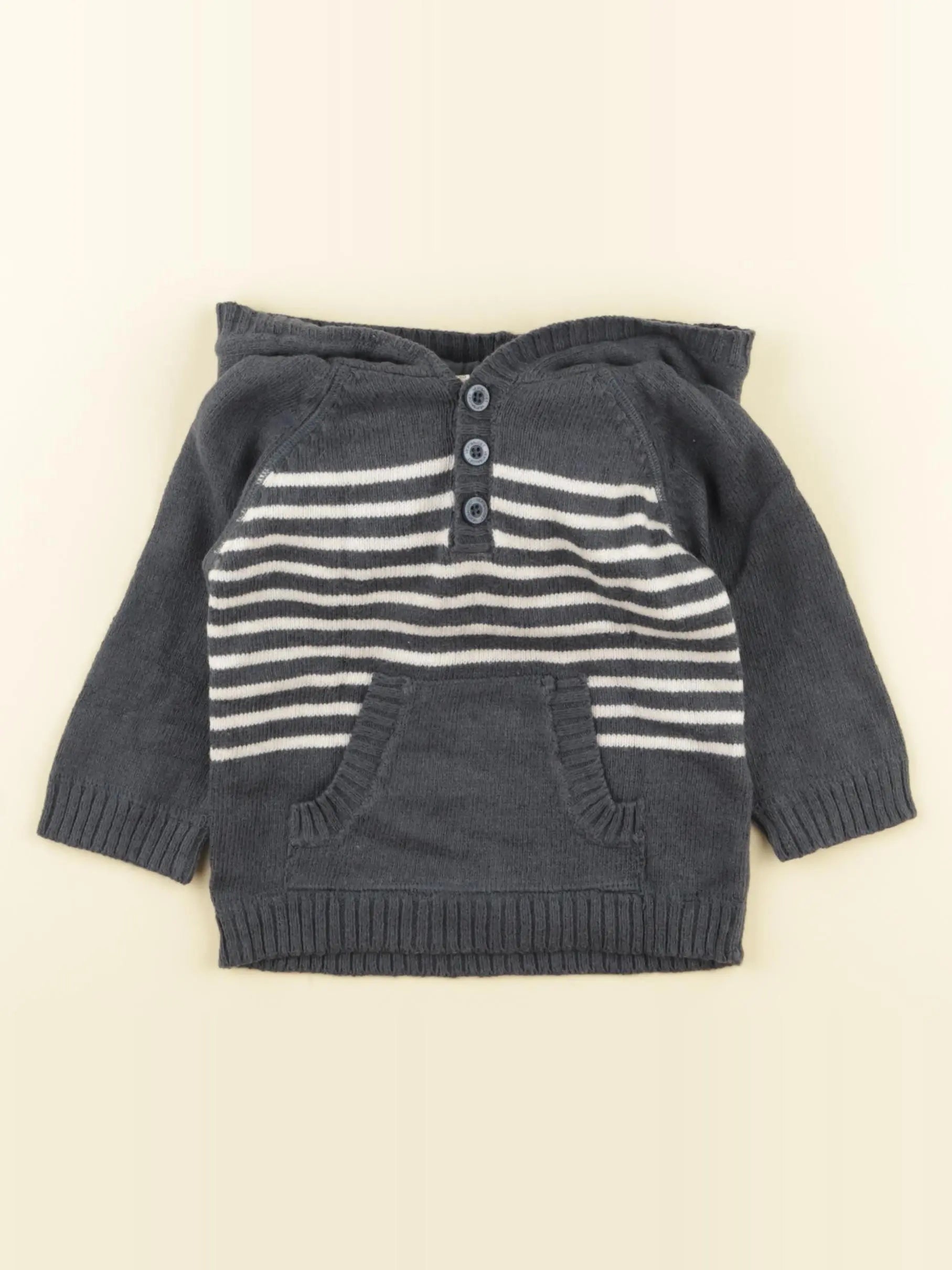 Vertbaudet - pull taupe, blanc - 6 mois