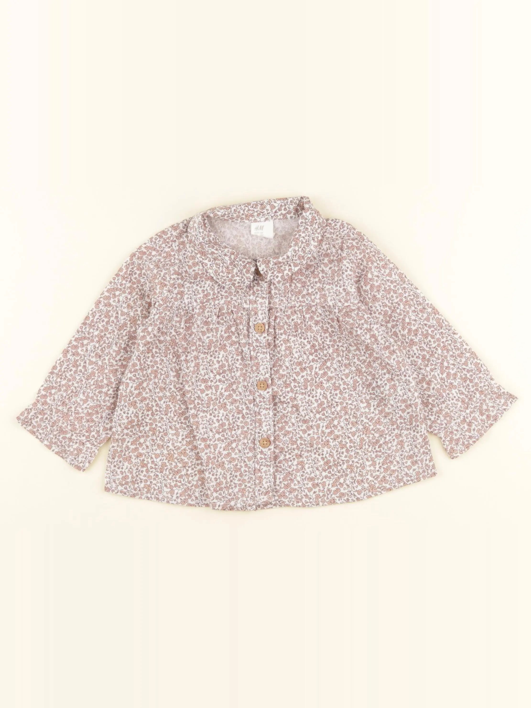 H&M - blouse blanc, rose - 4/6 mois