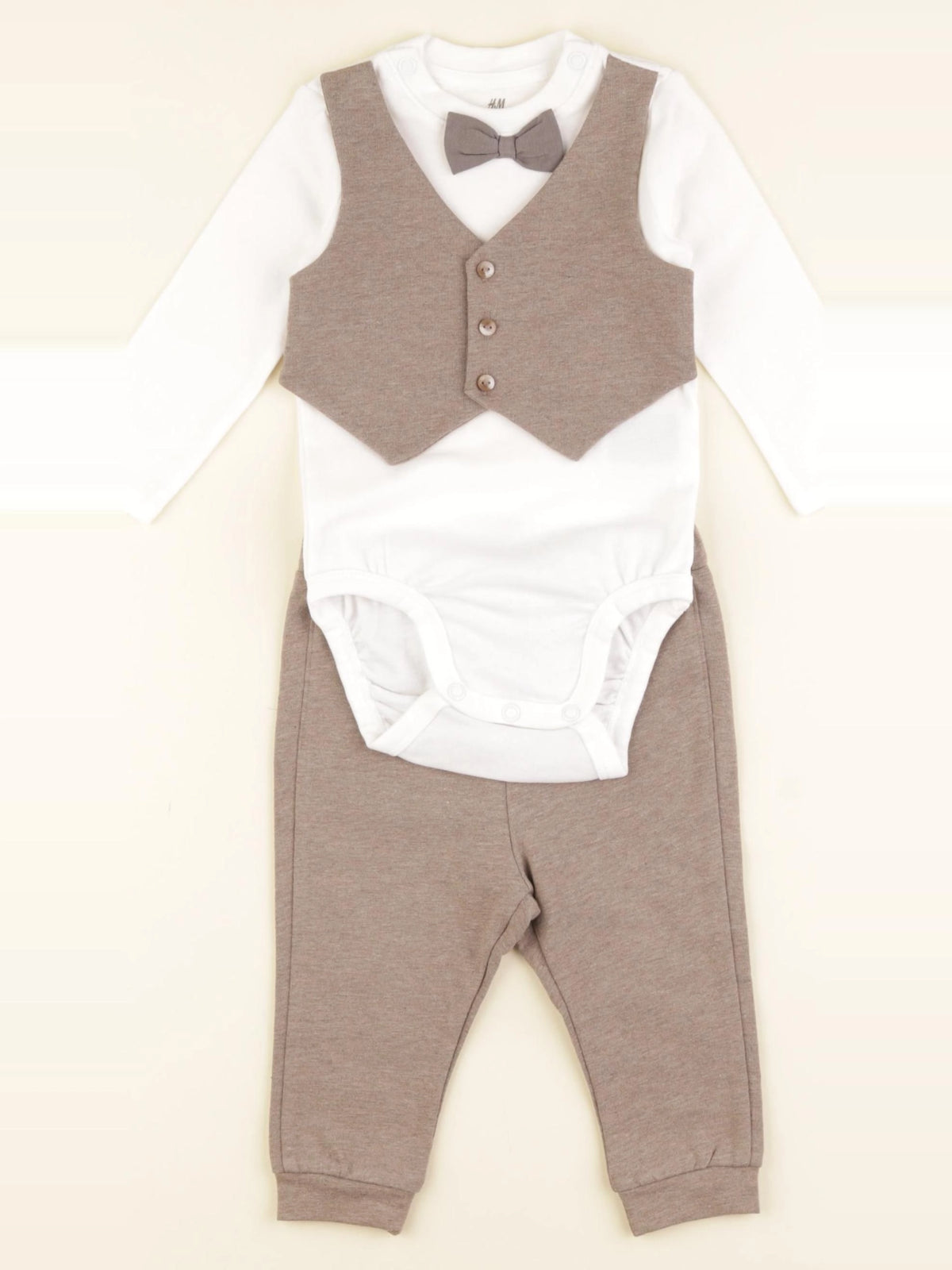 H&M - ensemble marron, blanc - 4/6 mois