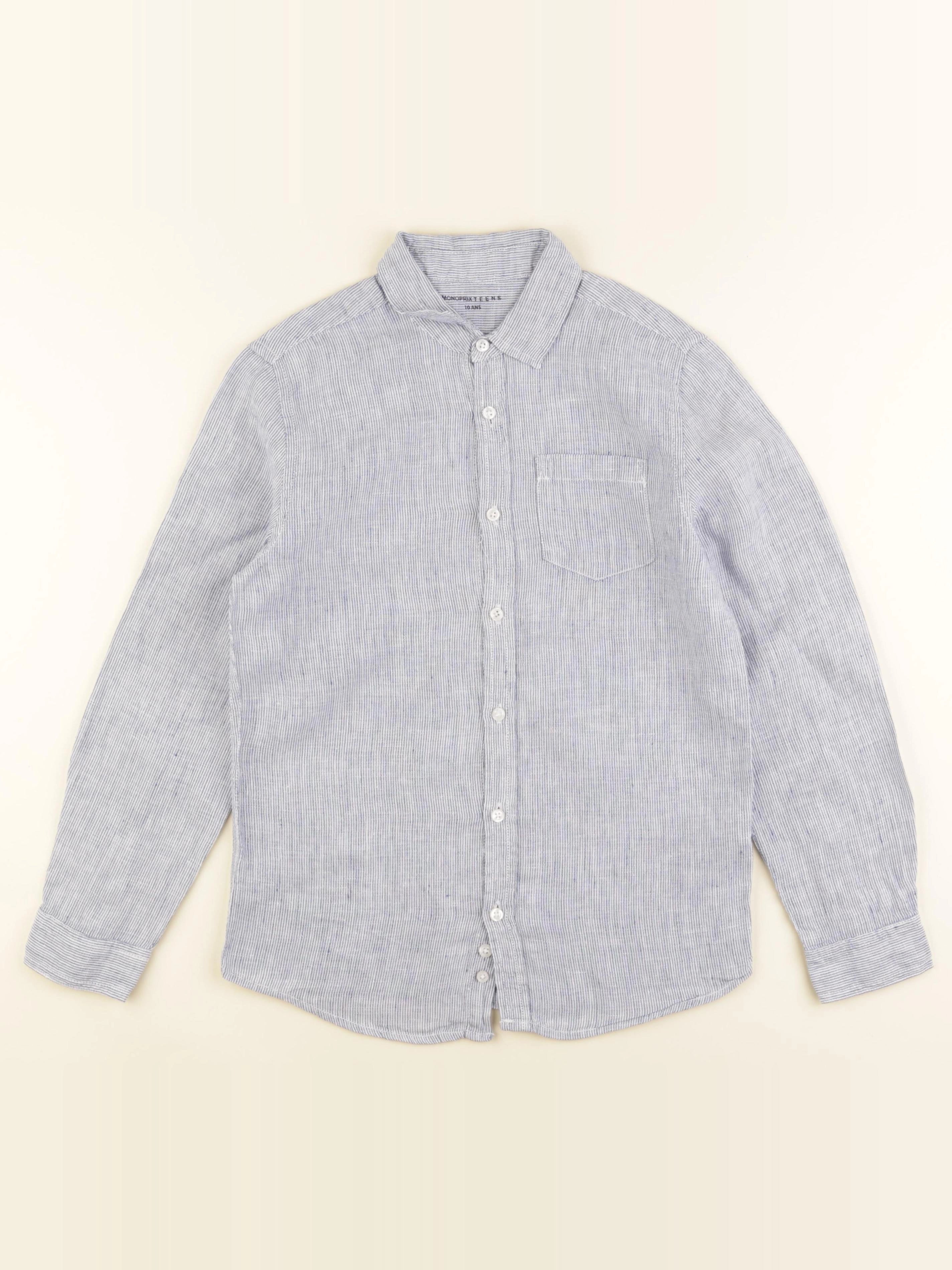 Monoprix - chemise bleu, blanc - 10 ans