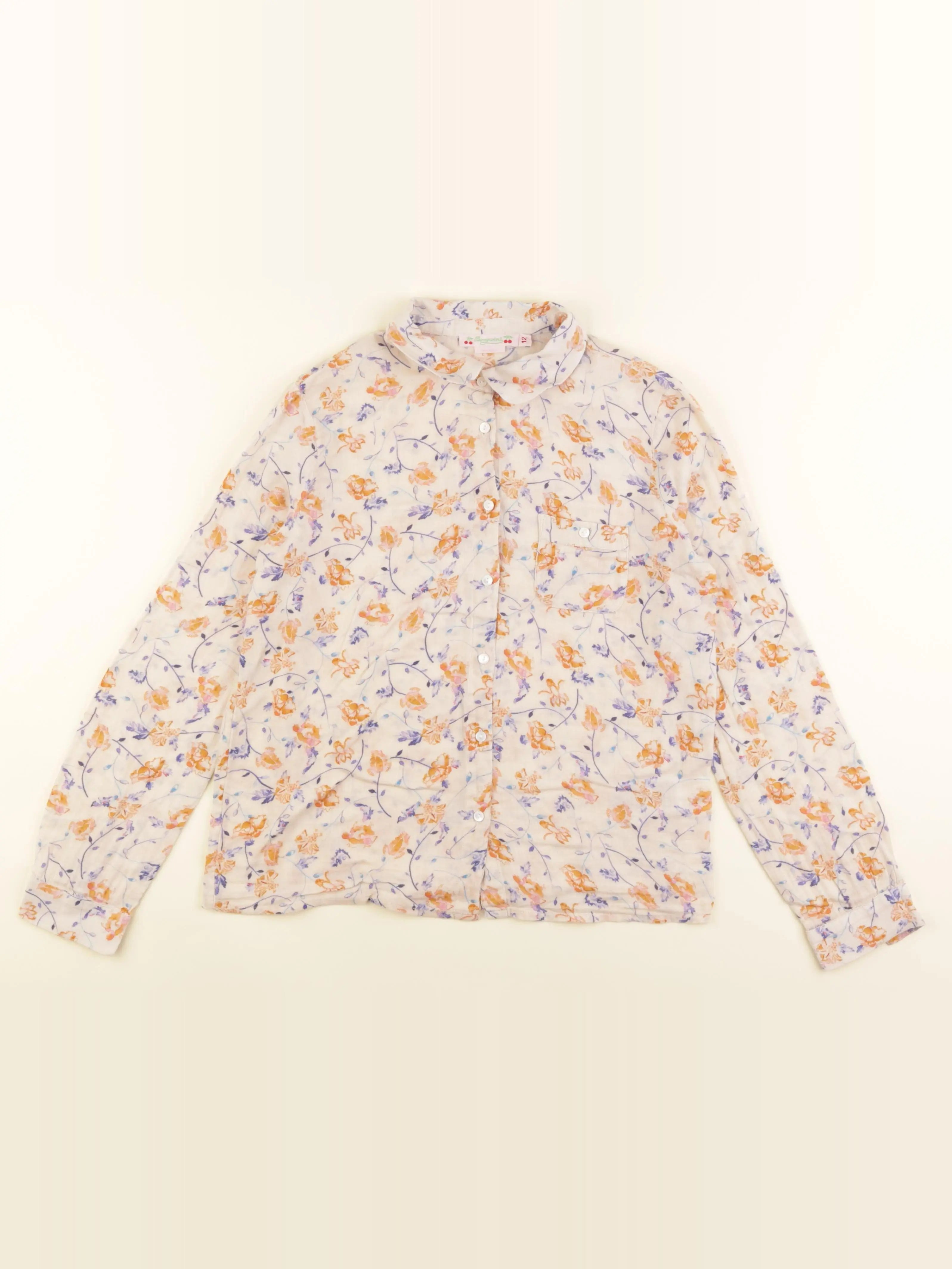 Bonpoint - blouse beige, orange, violet - 12 ans