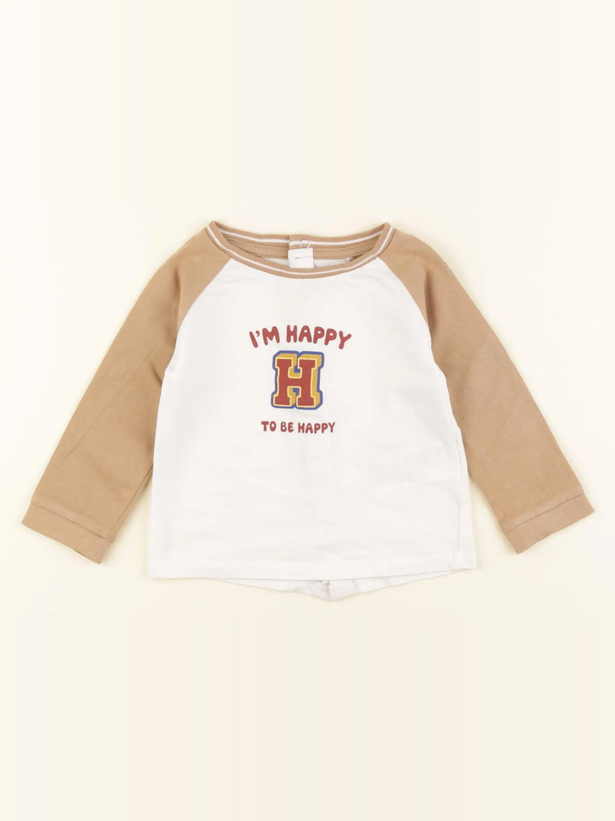 Vertbaudet - tee-shirt blanc, marron - 9 mois