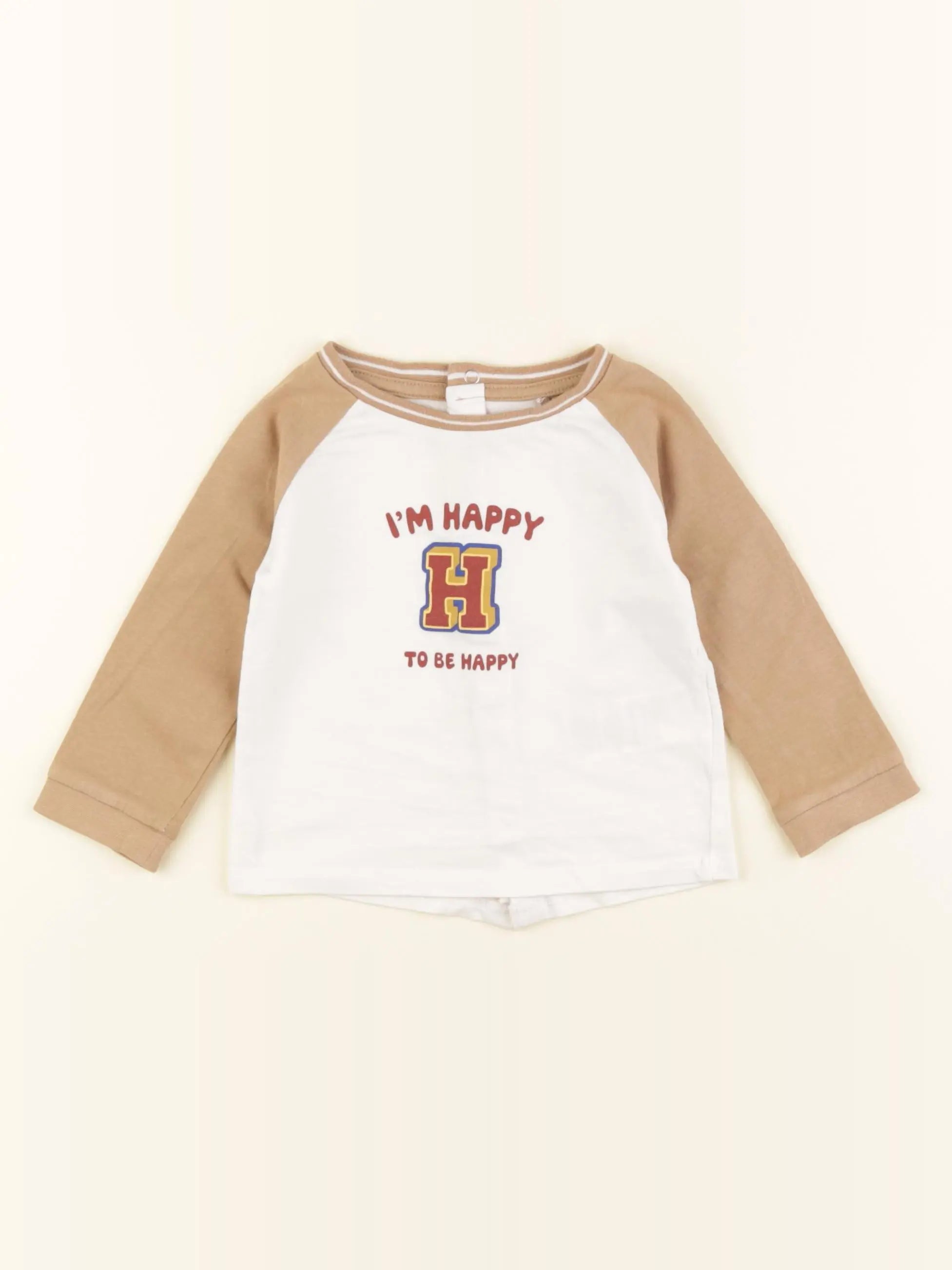 Vertbaudet - tee-shirt blanc, marron - 9 mois