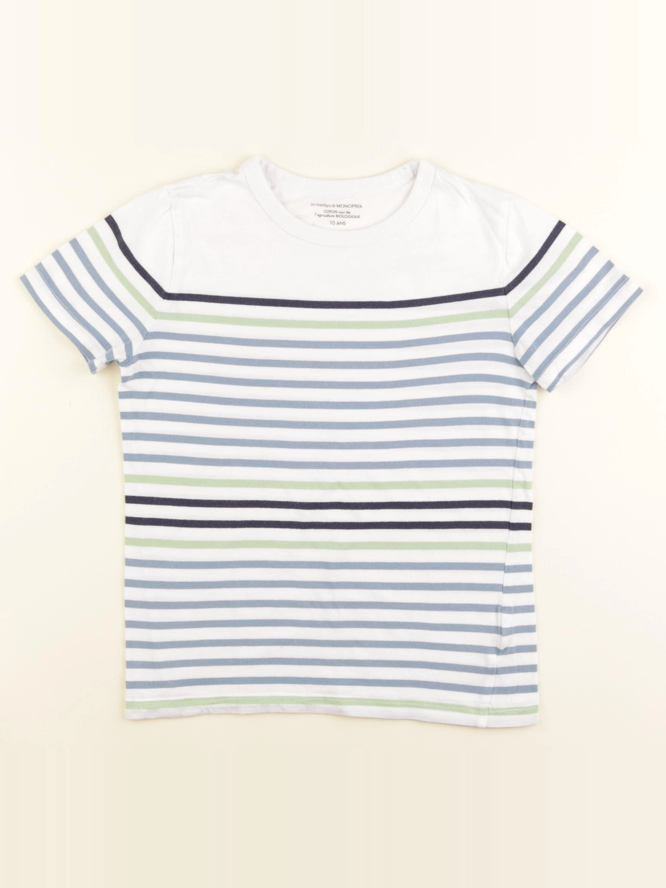 Monoprix - tee-shirt blanc, bleu - 10 ans