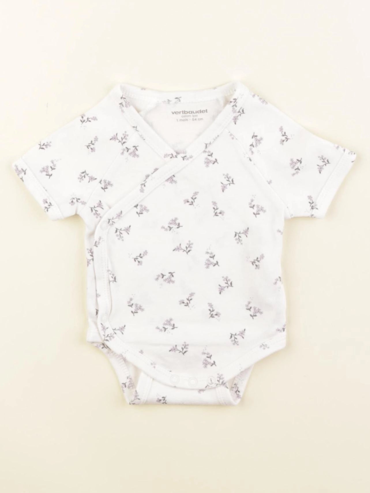 Vertbaudet - body blanc, violet - 1 mois