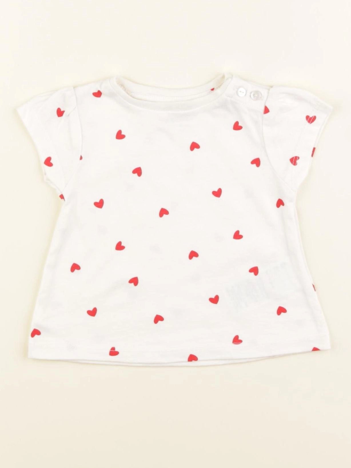 Vertbaudet - tee-shirt blanc, rouge - 3 mois
