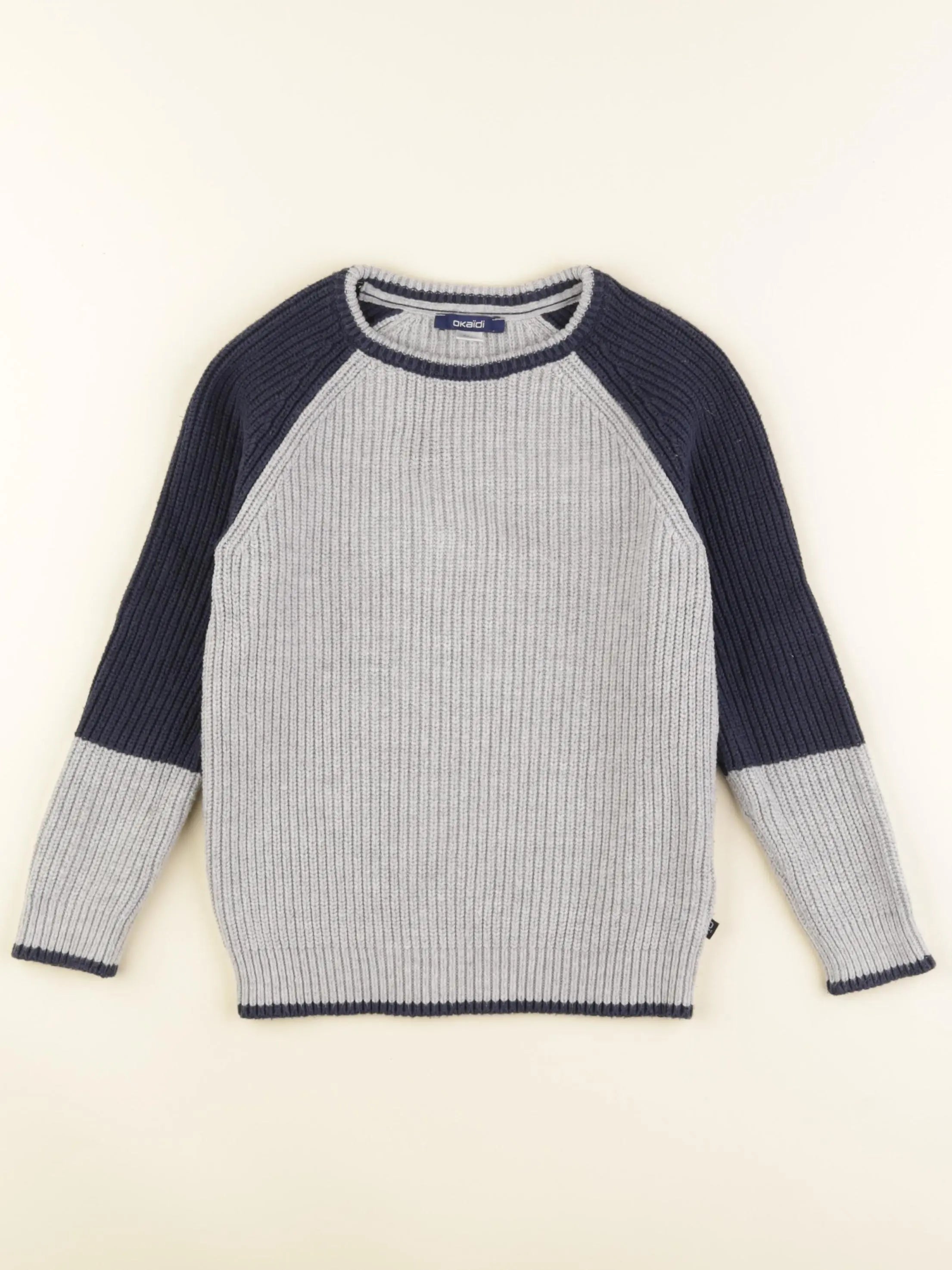 Okaidi - pull bleu, gris - 6 ans
