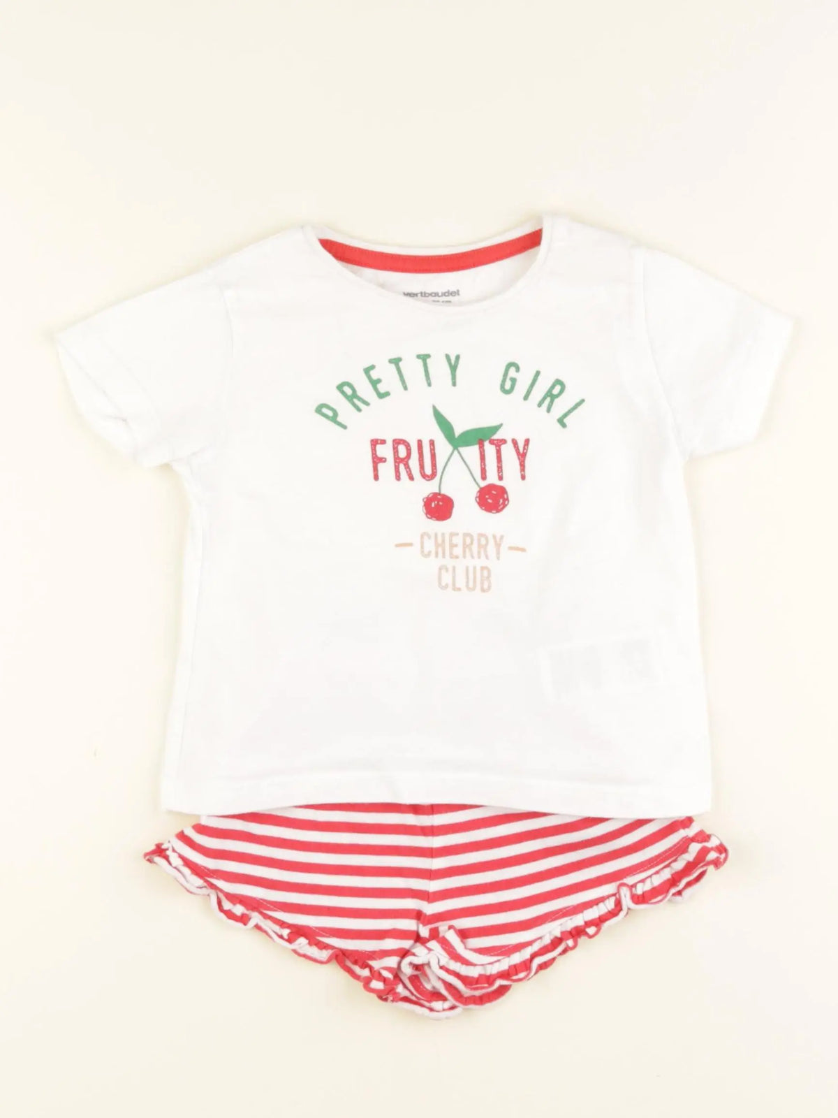 Vertbaudet - pyjama coton blanc, rouge - 2 ans