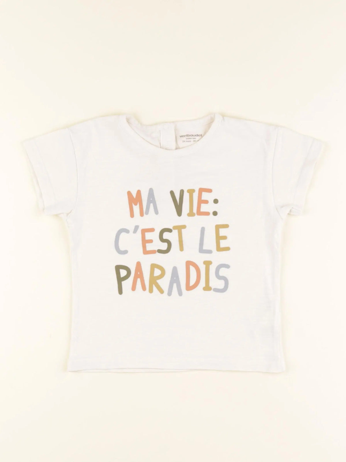 Vertbaudet - tee-shirt imprimé au dos beige - 24 mois