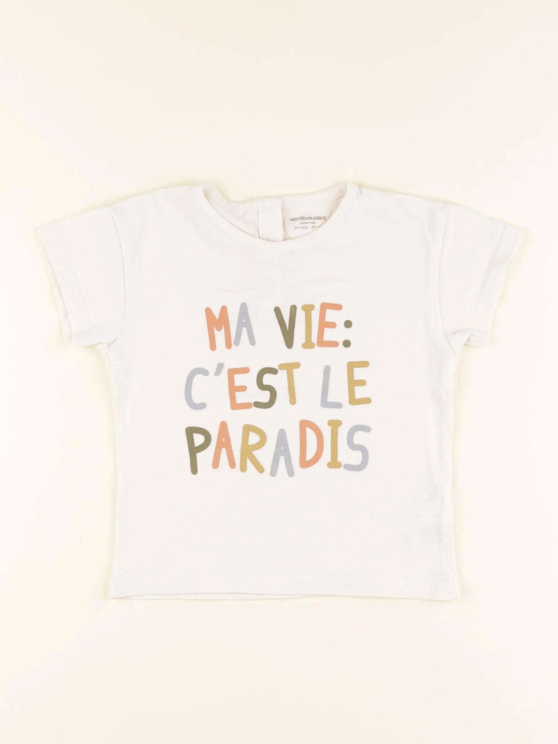 Vertbaudet - tee-shirt imprimé au dos beige - 24 mois