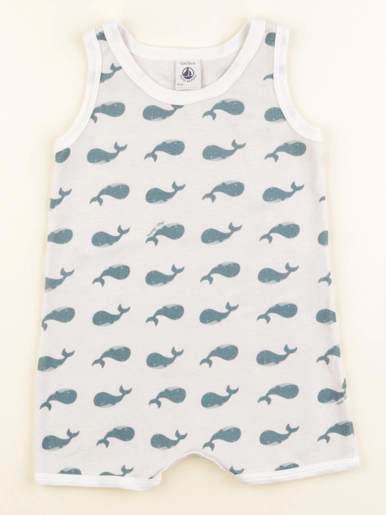 Petit Bateau - pyjama coton blanc, vert - 12 mois