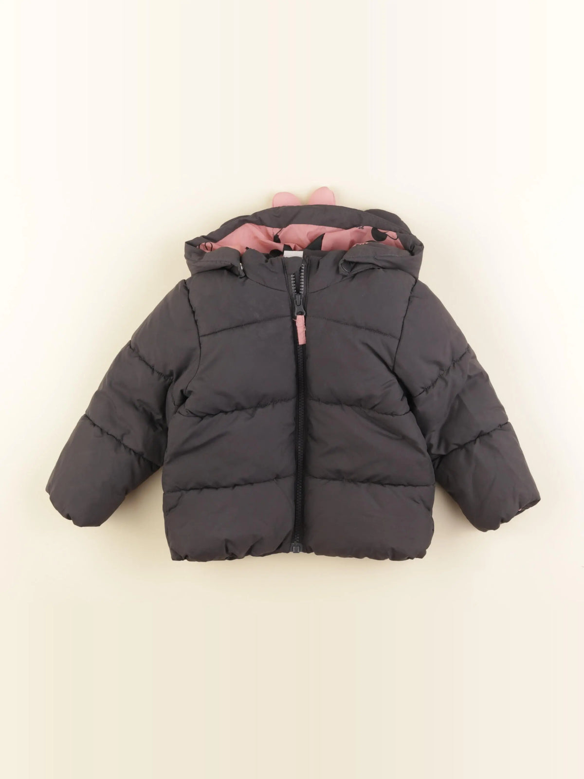 H&M - doudoune gris, rose - 12/18 mois