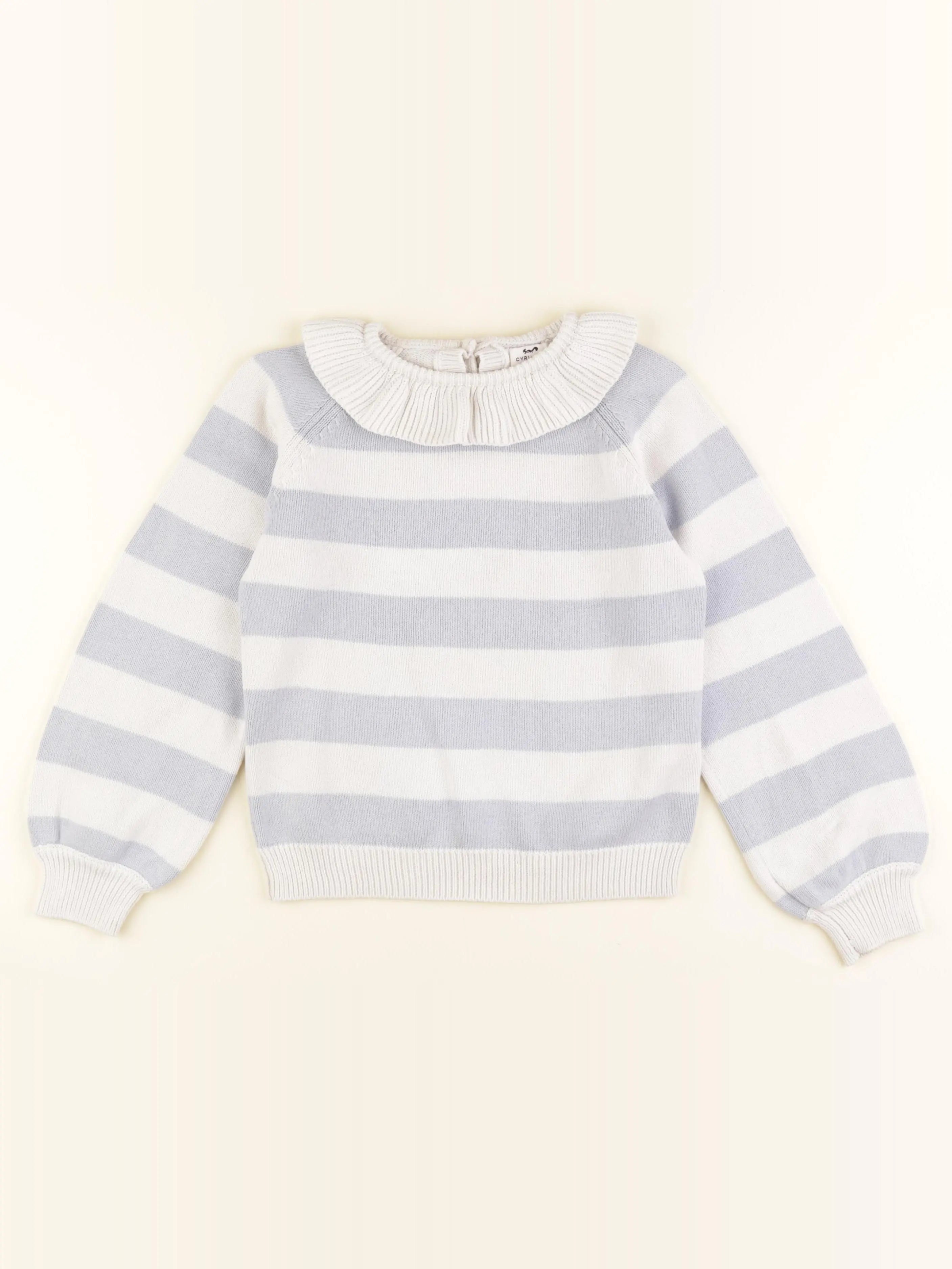 Cyrillus - pull blanc, bleu - 8 ans