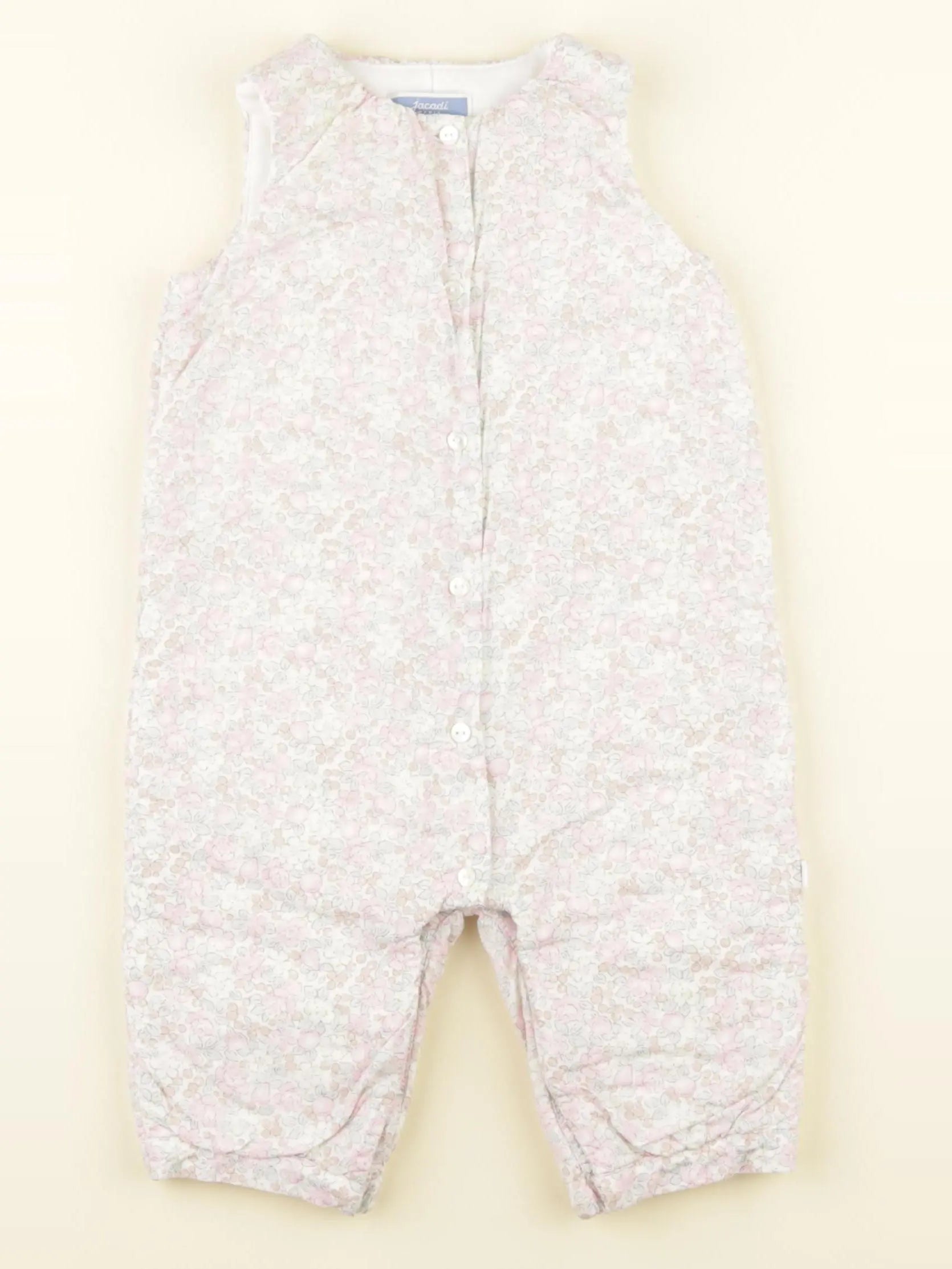Jacadi - combinaison doublé, liberty blanc, rose - 6 mois