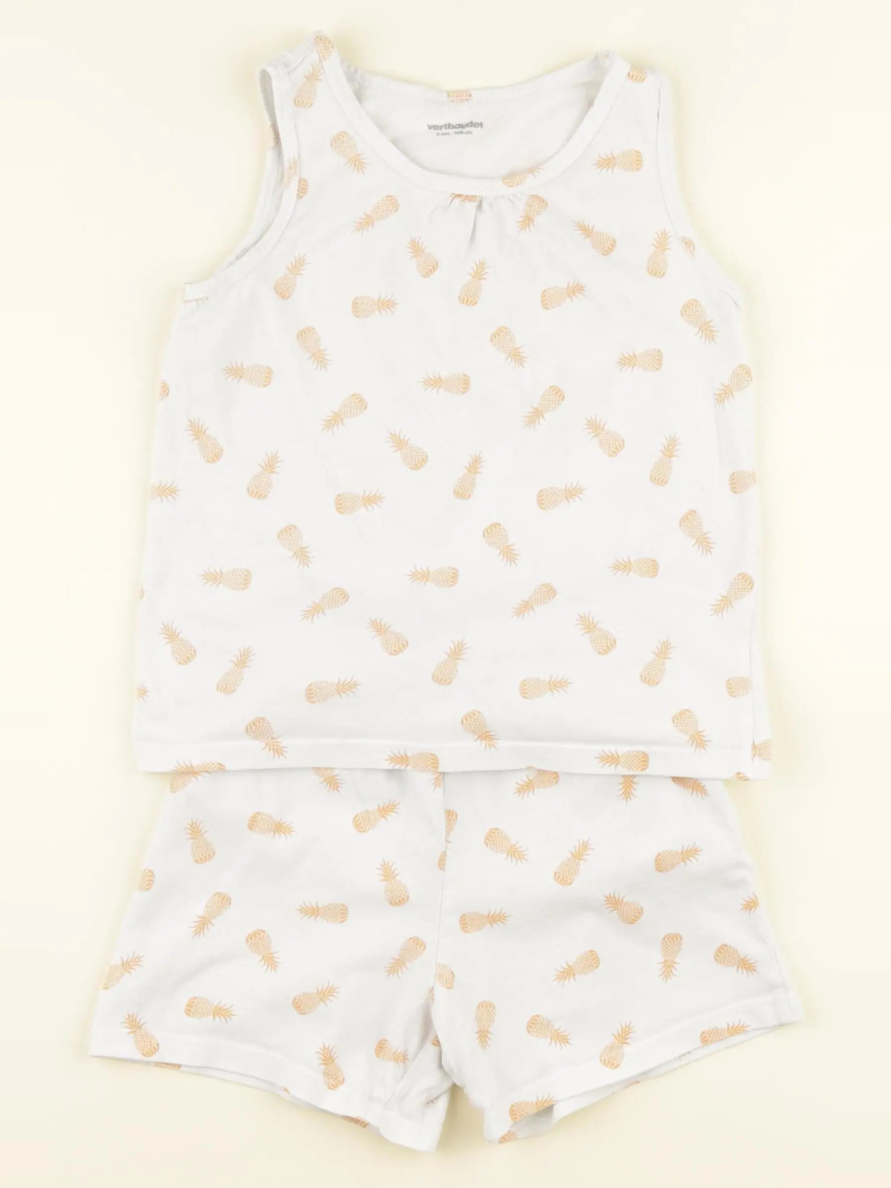 Vertbaudet - pyjama coton blanc, orange - 5 ans